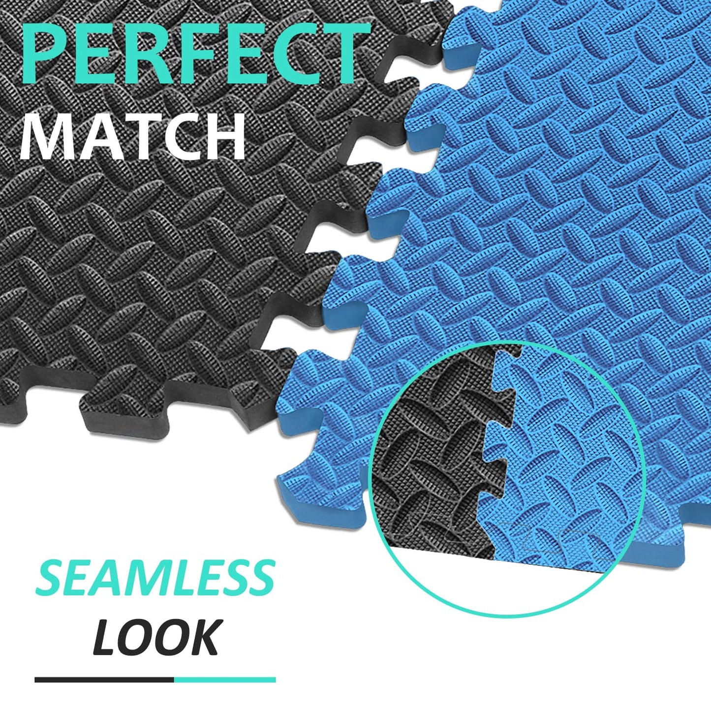 BEAUTYOVO Puzzle Exercise Mat with 24 Tiles Interlocking Foam Gym Mats, 24'' x 24'' EVA Foam Floor Tiles, Protective Flooring Mats Interlocking for Gym Equipment (96 Sq.Ft/24 Tiles - Black&Blue)