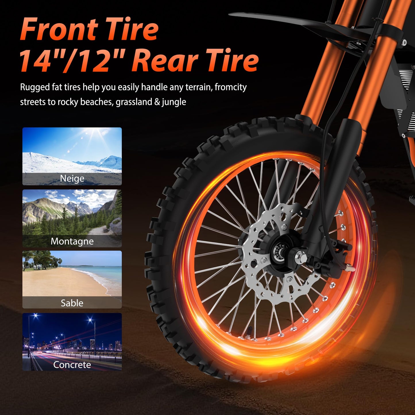 Tuttio Electric Dirt Bike Teens Adults - 48V 21AH Electric Bicycle 14"/12" Fat Tire Off Road High Torque Mini E Motocross Motorcycle Dirt Bike