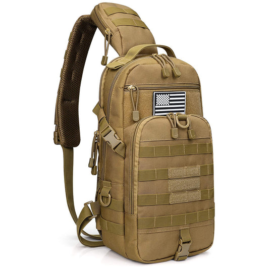 G4Free EDC Bag Tactical Sling Bag Backpack Molle Chest Shoulder Assault Pack Rectangular Outdoor Daypack(Khaki)