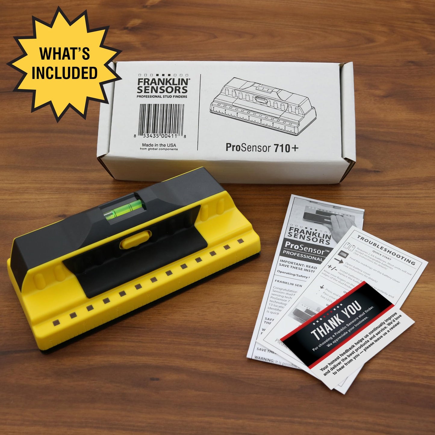 Franklin Sensors ProSensor 710+ Stud Finder with 13-Sensors, Wood & Metal Stud Detector/Wall Scanner, Built-in Bubble Level