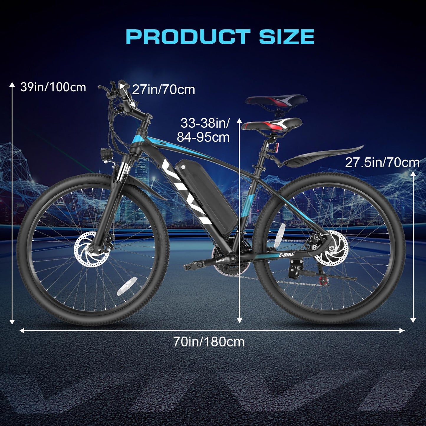 Vivi Electric Bike, 27.5" Electric Bike for Adults, Peak 1000W Ebike 22MPH Electric Mountain Bike with 48V 499.2WH Battery, Up to 50 Miles, 21 Speed Adult Electric Bicycles, UL 2849 Certified