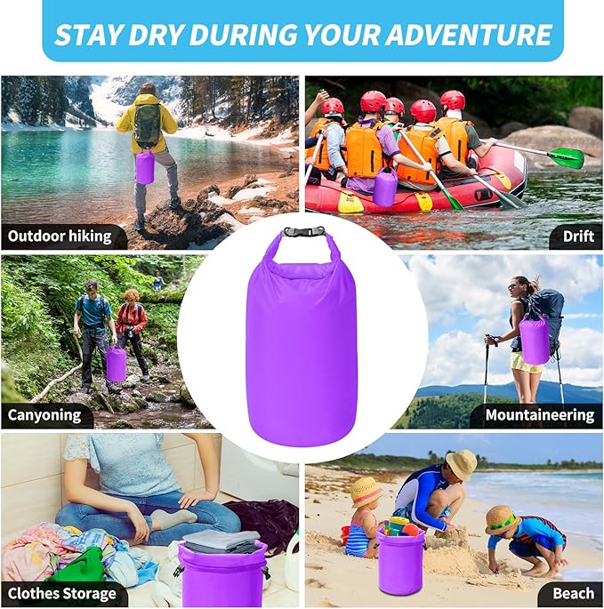 Dry Bag Set, Waterproof Small Lightweight Dry Bags for Paddle Board Kayaking, Fishing, Camping (Purple, 2L+5L+10L)