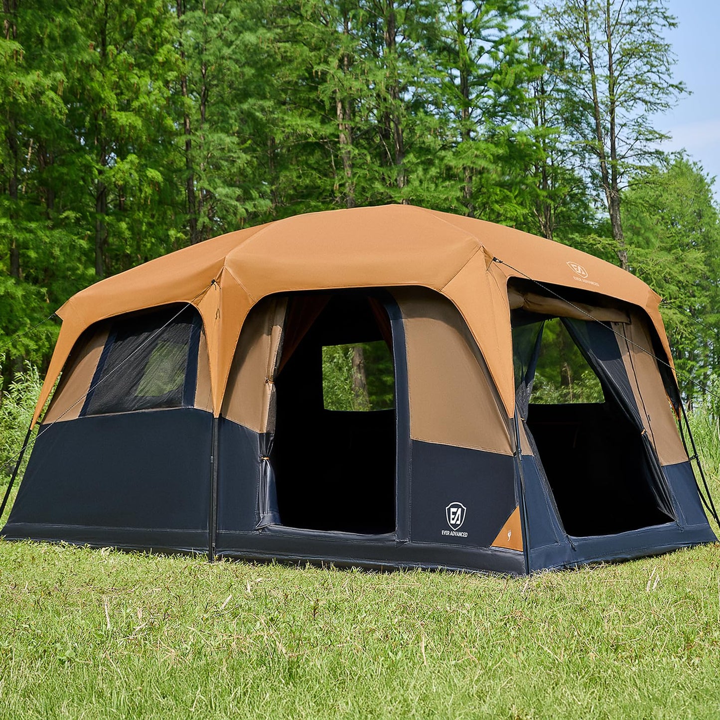 EVER ADVANCED 10 Person Camping Blackout Tent, Multi Room Tent for Family, Large Tents with Rainfly and Carry Bag, 2 Doors, Water-Resistant, 14ft x 10ft x 84in