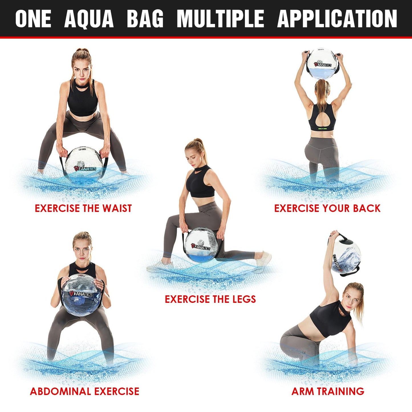 FANATICS Aqua Bags Training Power Bag Water Sandbag with Water Weight, Adjustable Water Filled Weight Balance Trainer, Sandbag Kettlebell Alternative Portable Strength Training Equipment