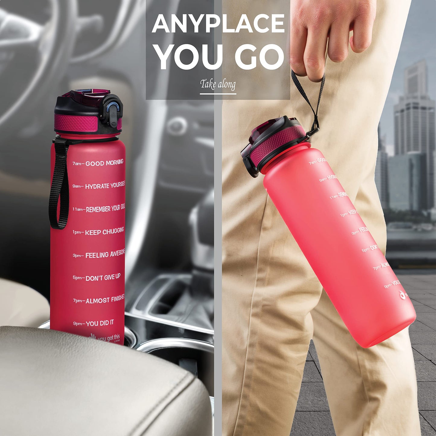 YOU GOT THIS LIVING Motivational Water Bottle with Time Marker, 32 oz Water Bottle, Sports Water Bottle with Spout, Achieve All-Day Hydration SpillProof, BPA FREE