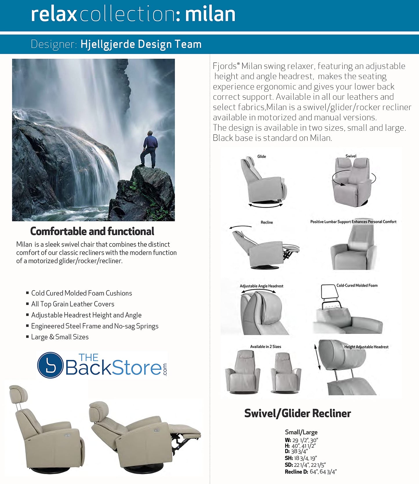 Fjords Milan Small Power Recline Swivel Swing Relaxer Recliner Chair in AL 545 Vintage Cognac Astro Line Leather