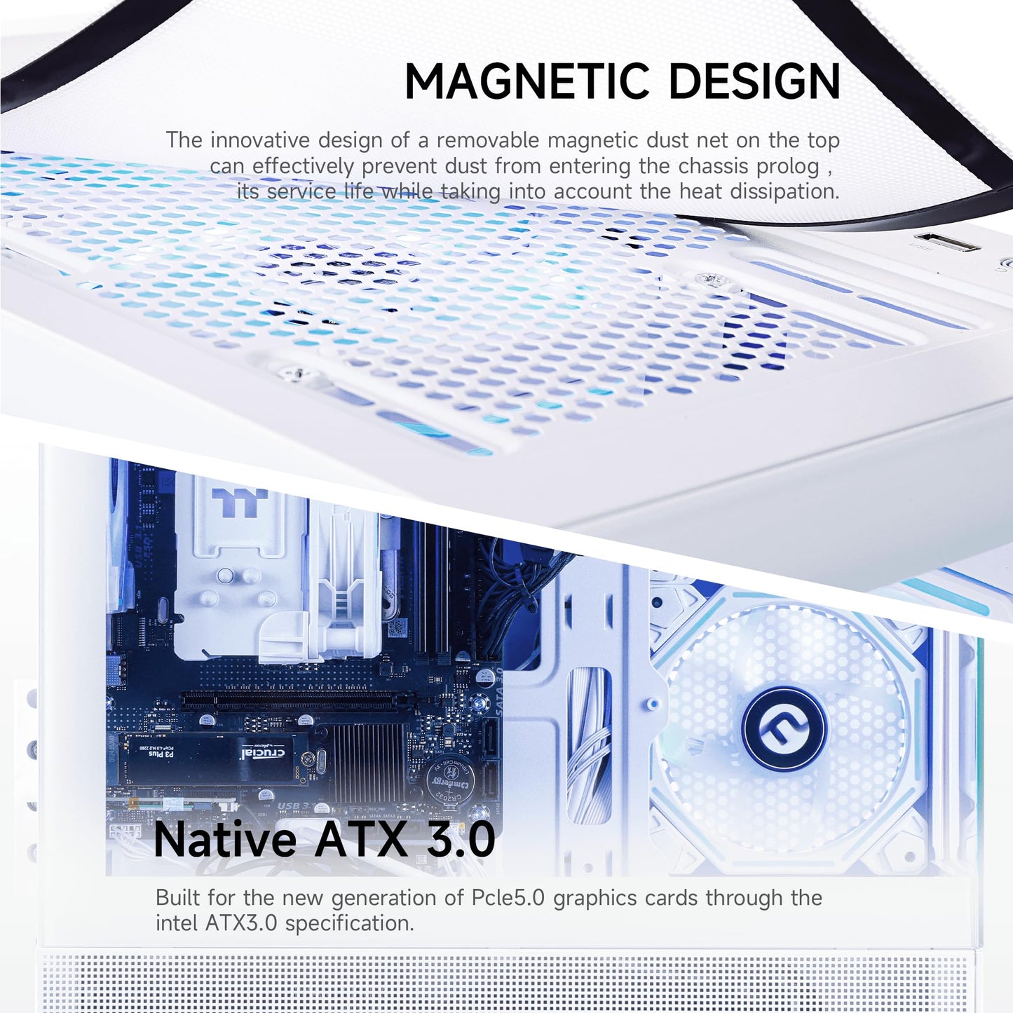 NINGMEI Soul Gaming PC Desktop,AMD Ryzen 5 5600GT 6 core 3.6GHz(up to 4.6GHz),AMD Radeon Vega 7 Graphics,16GB DDR4 RAM 3200MHz,1TB NVME SSD,550W PSU, Windows 11 Home 64-bit,White