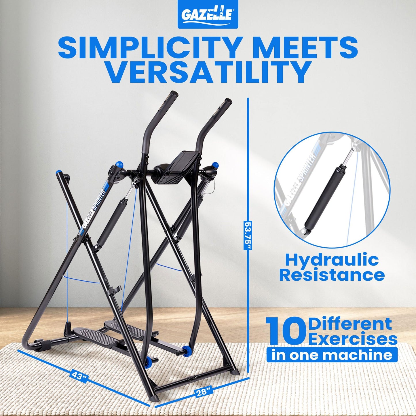 Gazelle Glider Elliptical Hybrid Exercise Machine for Home Gym, Pacer or Sprinter Model - Low-Impact Cardio & Strength Training, Total Body Workout, Foldable Steel Frame, Fitness Tracker Computer
