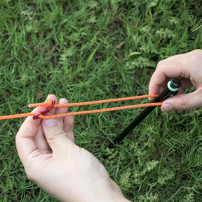 10 inch Tent Stakes Heavy Duty 12 PCS Camping Tent Stakes for Yard and Ground with Reflective Camping Ropes and Pegs Bag(ArmyGreen)