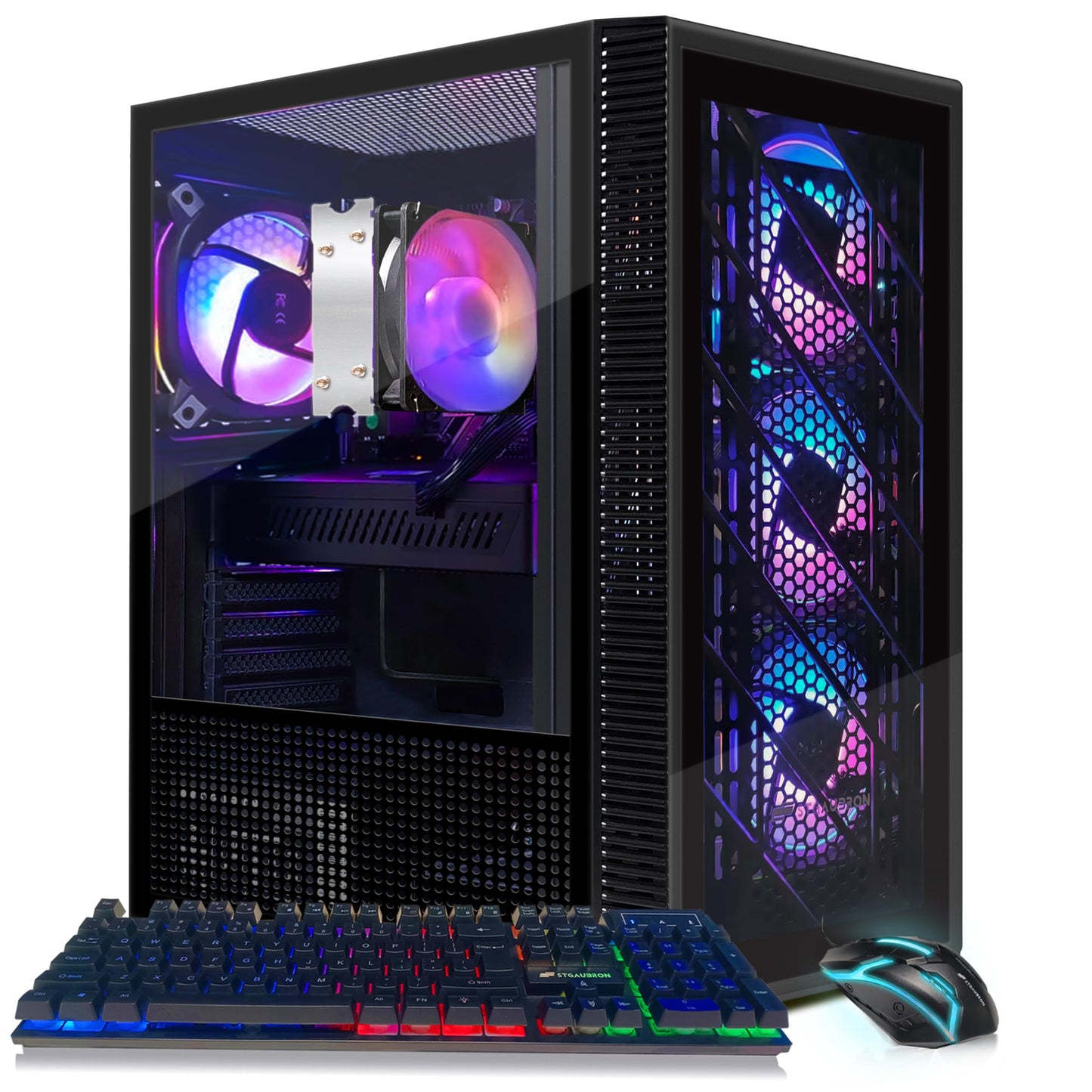 STGAubron Gaming PC Computer Desktop,AMD Ryzen 5 5500 up to 4.2GHz, Radeon RX 580 8G, 16G DDR4, 512G SSD, WiFi 6 5G & BT 5.2, RGB Fan x4, Windows 11 Home