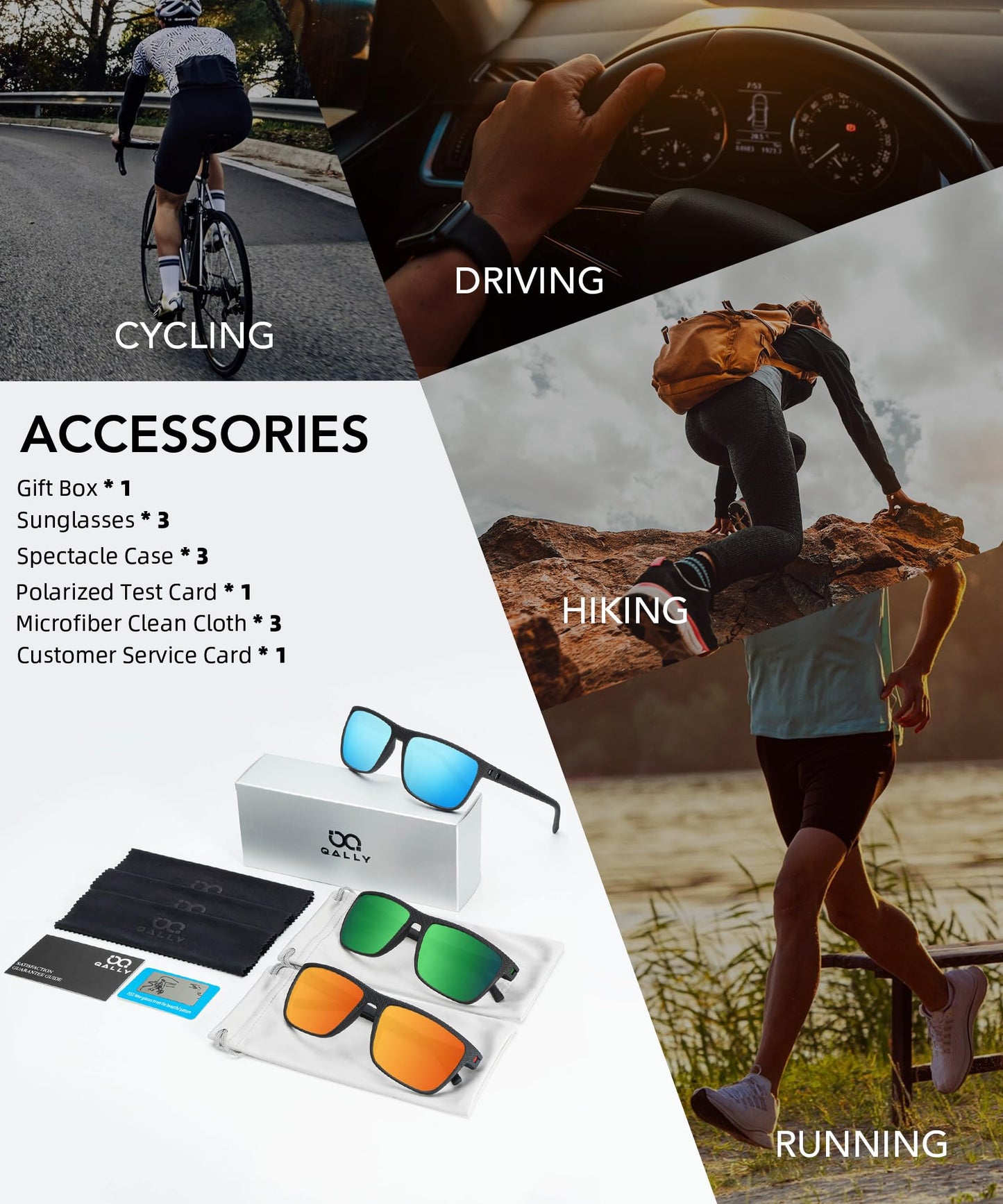 QALLY Polarized Sunglasses Men, Mens Sunglasses Polarized UV protection Lightweight Sun Glasses for Driving Fishing Golf