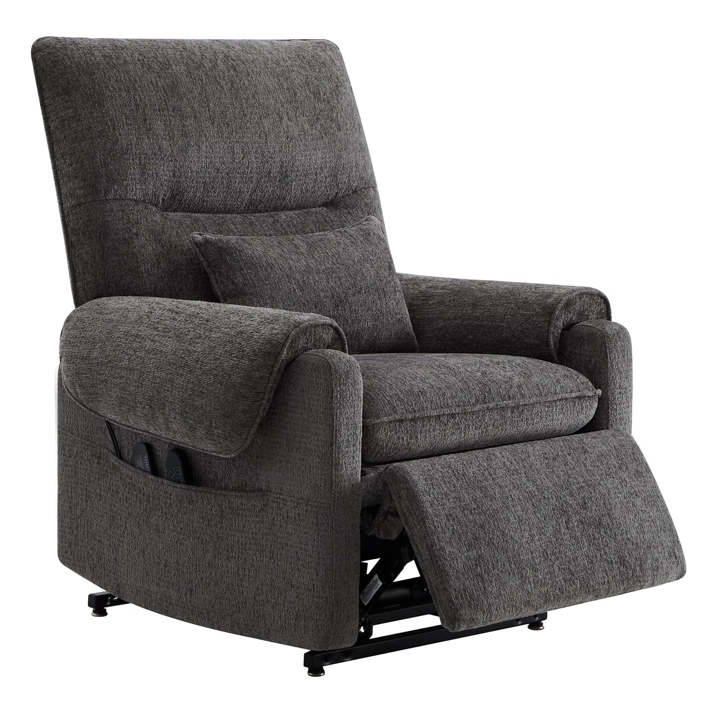 Watson & Whitely Lift Chair Recliner for Elderly with Heat & Massage, Lay Flat Electric Power Recliners with Dual Motor Infinite Position Side Pockets, Fabric, Grey