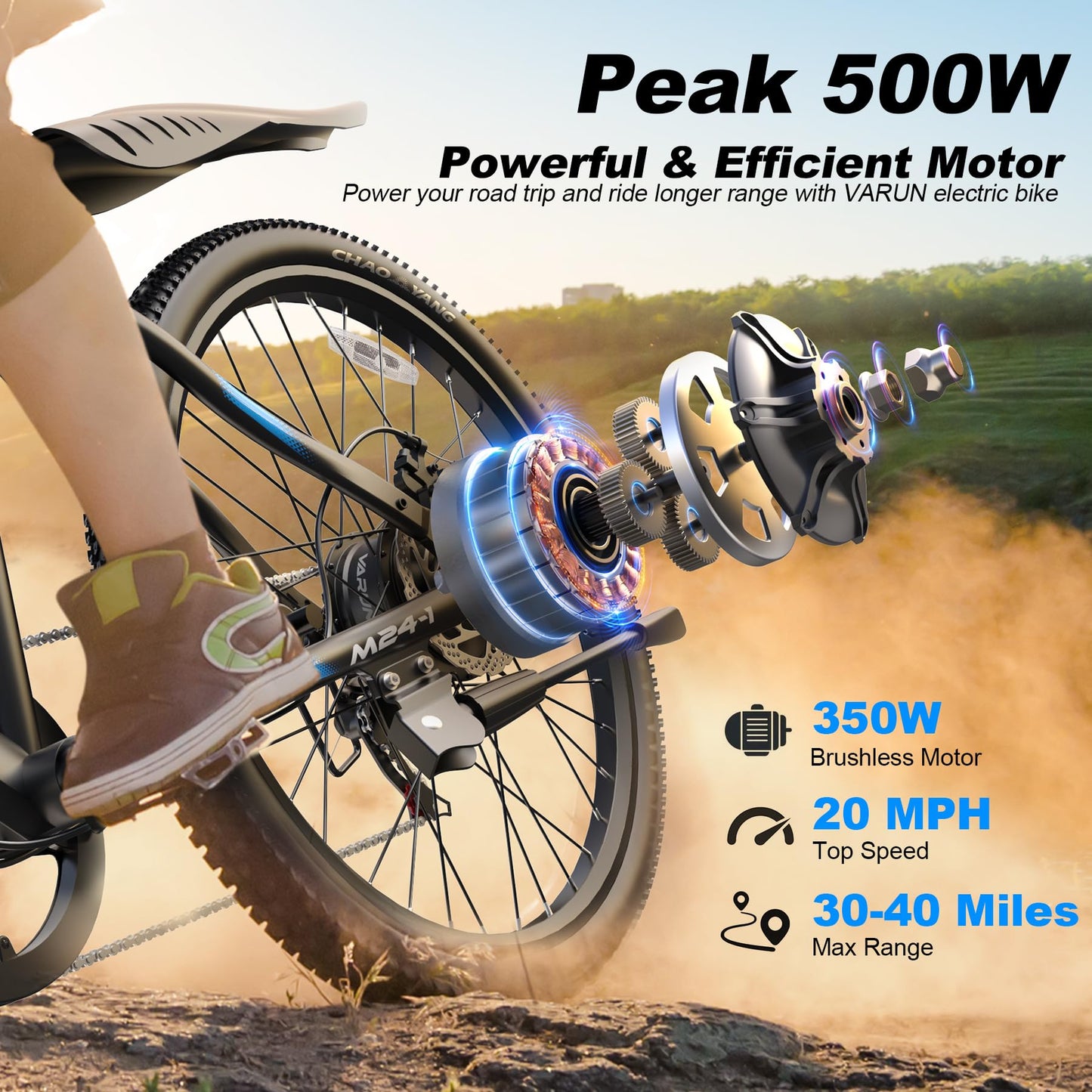 VARUN Electric Bike - Ebikes for Adults 350W (Peak 500W) 20MPH Commuter Ebike with 36V Removable Battery, 24'' Electric Mountain Bike with Front Fork Suspension and Dual Disc Brakes
