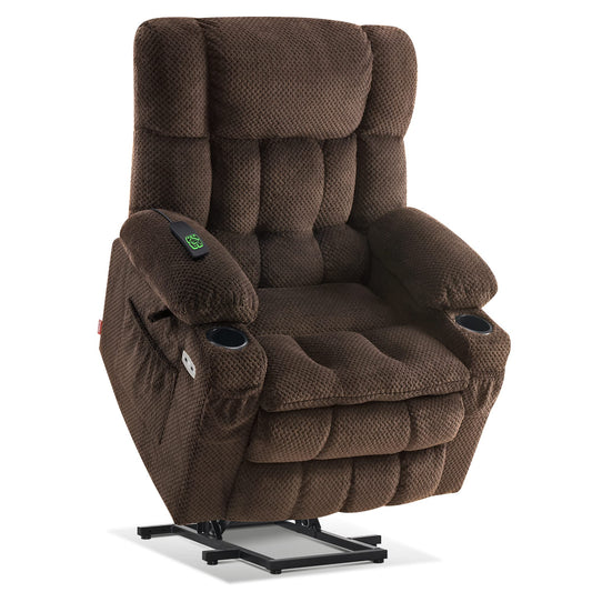 MCombo Dual Motor Power Lift Recliner Chair with Massage and Heat for Elderly People, Infinite Position, USB Ports, Cup Holders, Fabric 7890 (Medium, Mocha)