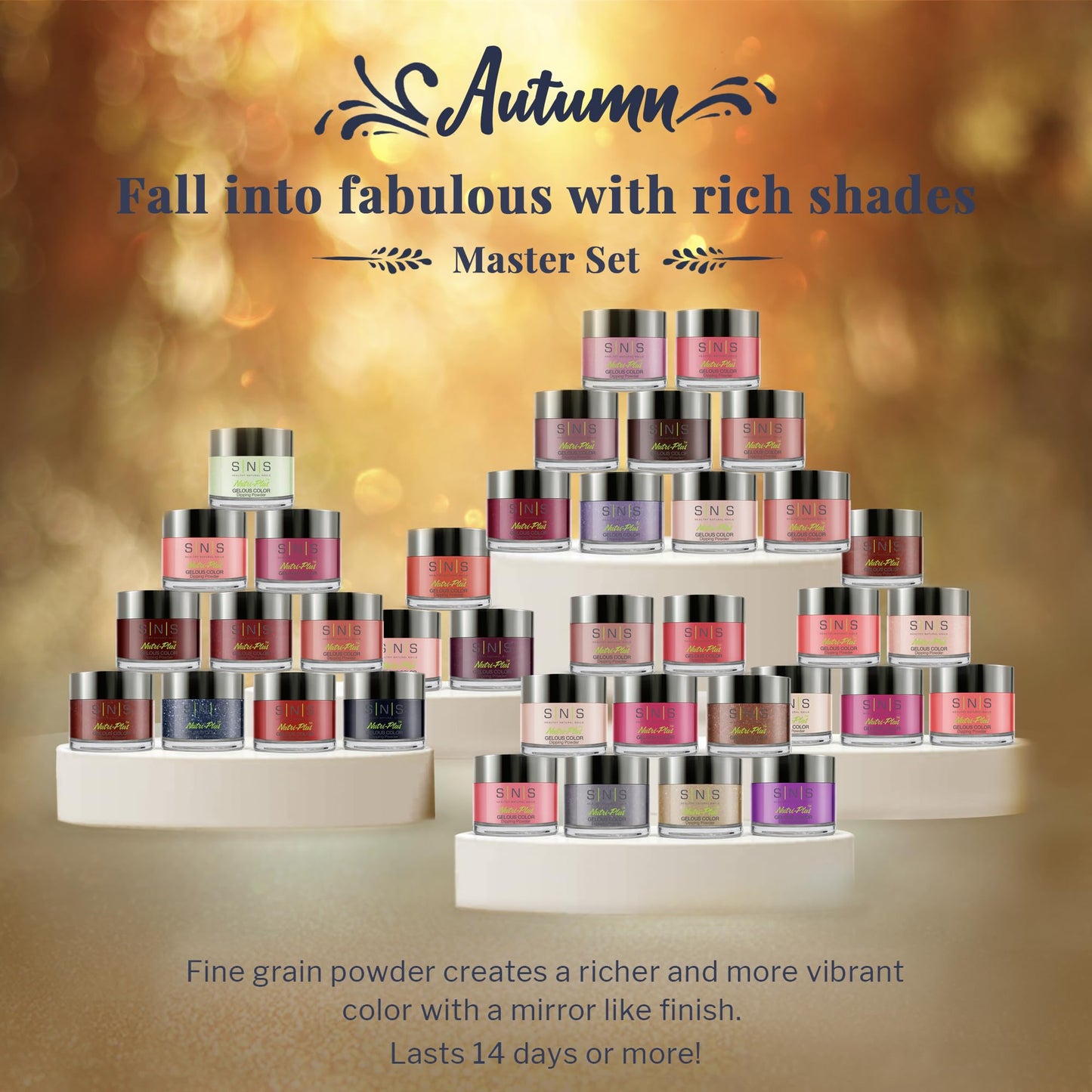 SNS Nails Dip Powder Kit, Gelous Color Dipping Powder Set - Autumn Master 36-Piece Set - Long-Lasting Acrylic Nail Color Lasts 14 Days - Low Odor & No UV Lamp required - 1 oz