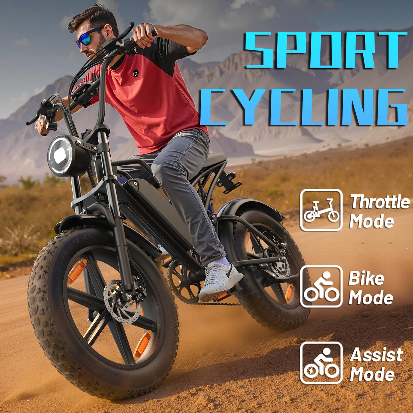 E500 Electric Bike for Adults 1000W Peak Motor, 20" Fat Tire Electric Bicycles with 40 Miles PAS Range, 7 Speed E-Bike with 48V Removable Battery, Dirt Ebike for Mountains, Sand, Road, Beach, Snow