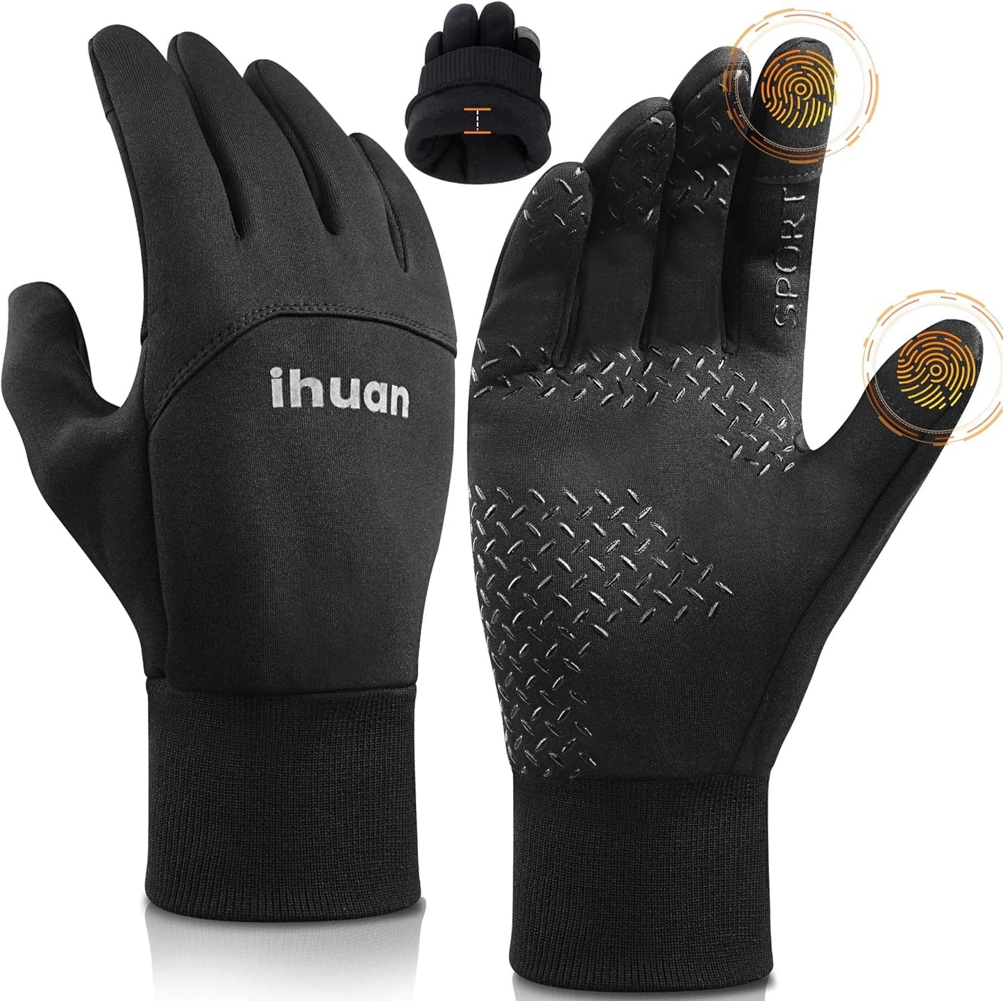 ihuan Winter Gloves for Men Women-Waterproof Running Cycling Glove for Cold Weather, Thermal Warm Windproof Gloves Touch Screen Finger for Skiing Snow Driving Snowboarding