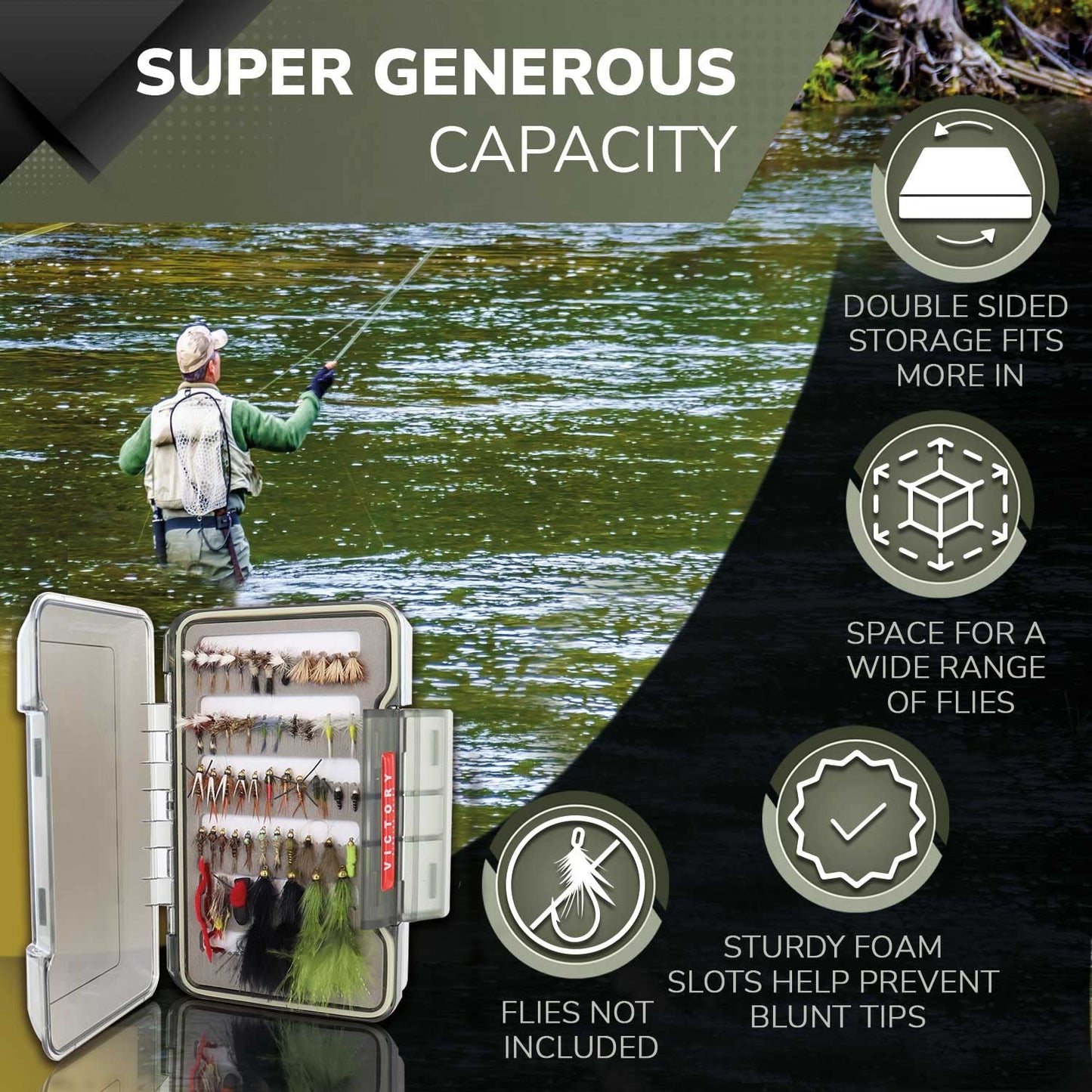 Lear Series 3200 Fly Fishing Box - Waterproof Double Sided Tackle Organizer Case for Your Trout and Bass Gear - Fly Box to Store Flies and Equipment Neatly (Medium)