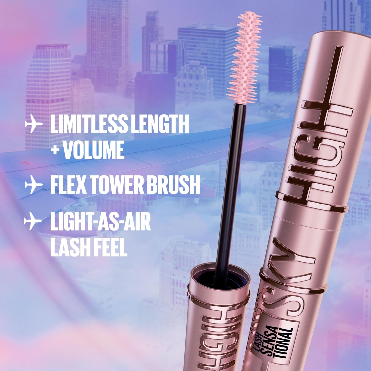 Maybelline Lash Sensational Sky High Mascara Makeup, Volumizing, Lengthening, Defining, Curling, Multiplying, Buildable, Washable Formula, Burgundy Haze, 1 Count