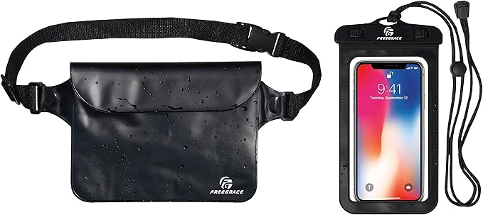 Waterproof Pouches with Waist Strap / Pouch Case Bundle Set- Keep Your Phone & Valuables Dry and Safe - Waterproof Dry Bags for Boating Swimming Snorkeling Kayaking Beach Water Parks Pool