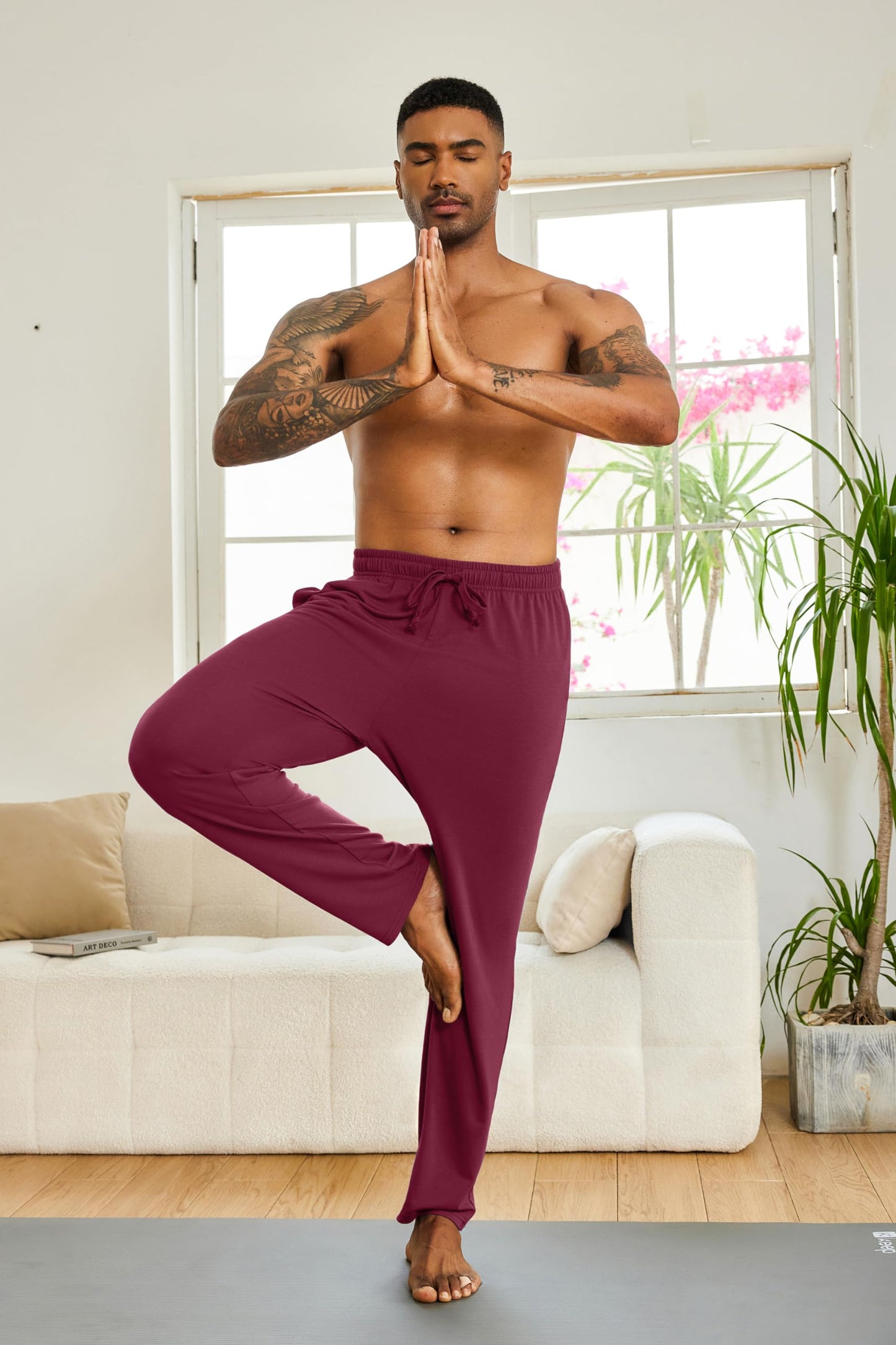 COOFANDY Men's Yoga Sweatpants Lightweight Open Bottom Lounge Pants Casual Drawstring Jogger Pants with Pockets