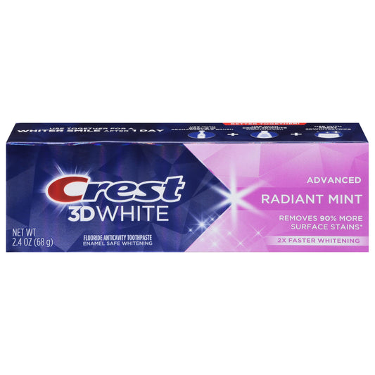 Crest 3D White Advanced Teeth Whitening Toothpaste, Radiant Mint, 2.4 oz