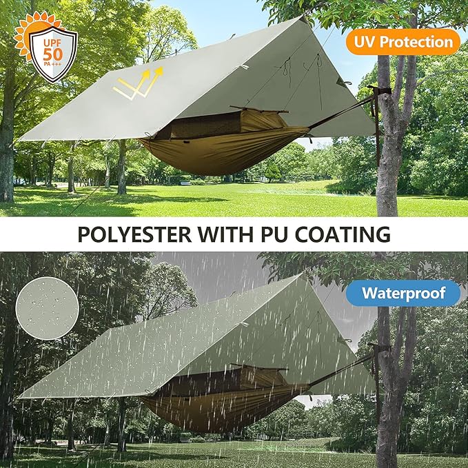 FREE SOLDIER Camping Tarp Waterproof Portable Multifunctional Outdoor Traveling Awning Backpacking Shelter Rain Tarp (Bean Green 10×10.5ft)