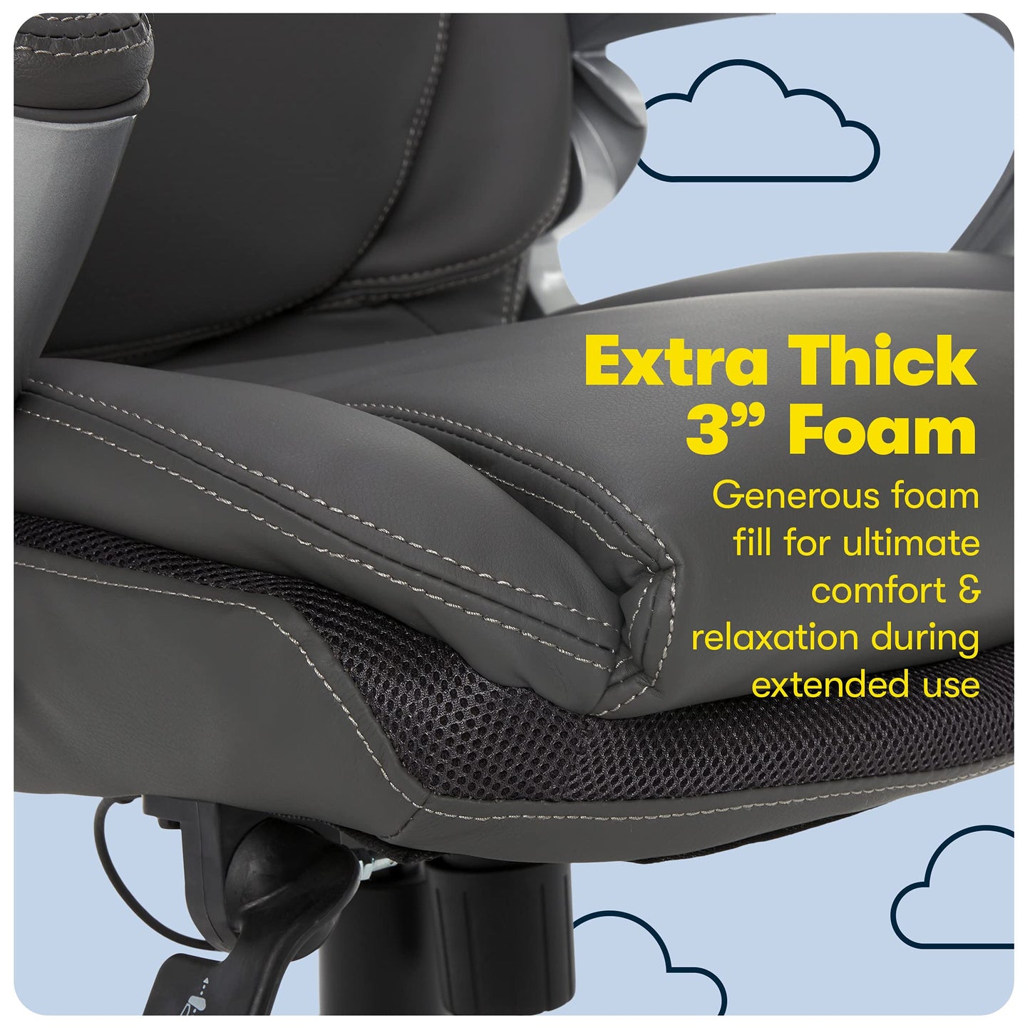 Serta Bryce Executive Office Chair, Ergonomic Computer DeskChair with Patented AIR Lumbar Technology, Comfortable Layered Body Pillows for Cushioning, SertaQuality Foam, Bonded Leather, Gray