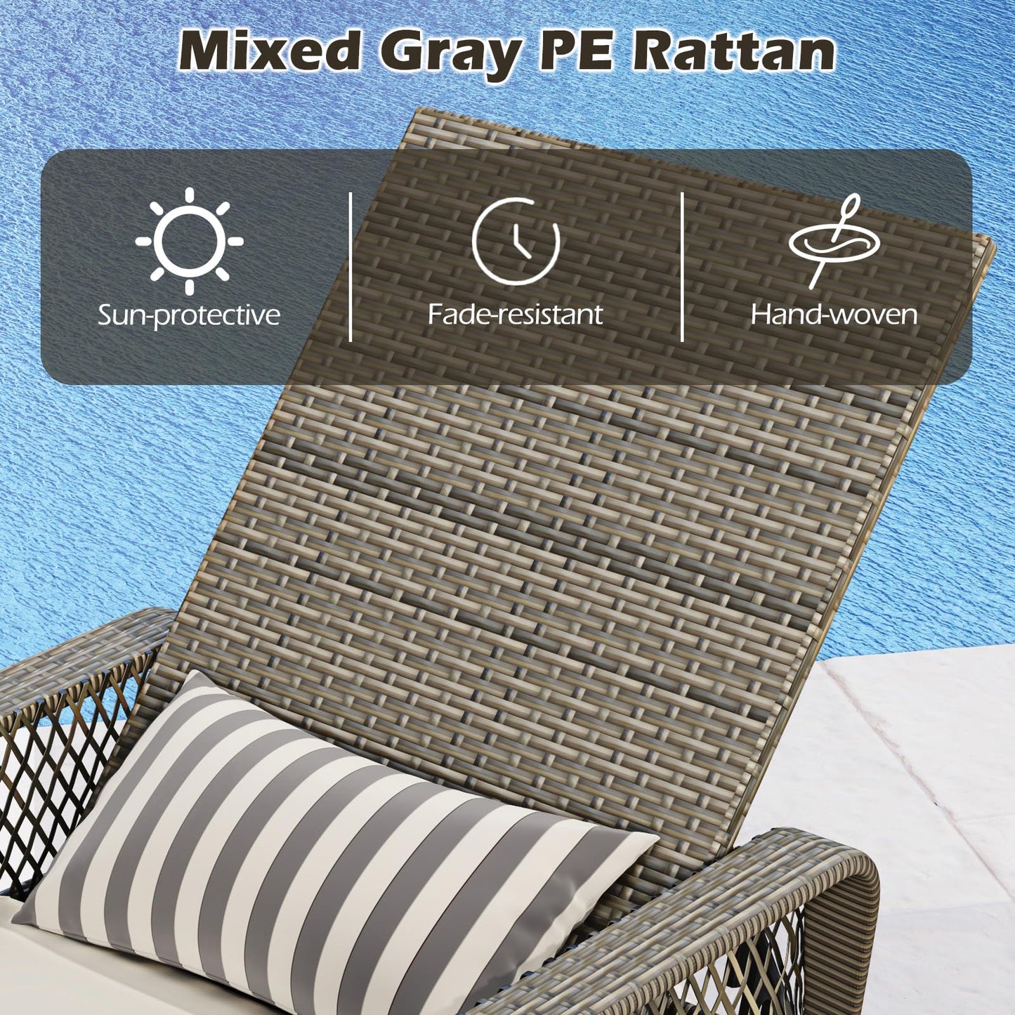 Toolsempire Wicker Chaise Lounge Chair Set of 2, Patio Rattan Recliner with 6-Position Adjustable Backrest, Soft Cushions, Removable Lumber Pillow & Armrests, Lounger Chair for Poolside & Backyard