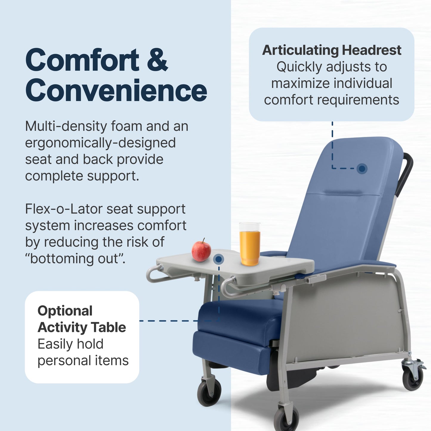 Lumex 3-Position Medical Recliner, Reclining Geri Chair with Wheels, Blue Ridge