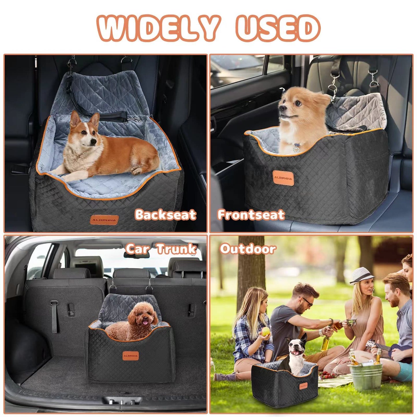 AlfaTok Memory Foam Booster Dog Car Seat with Washable Removable Cover, Elevated Pet Car Seat, Anti-Slip Sturdy Booster Seats for Small Dogs 35lbs, Seat Belt, Storage Pocket, Dog Blankets