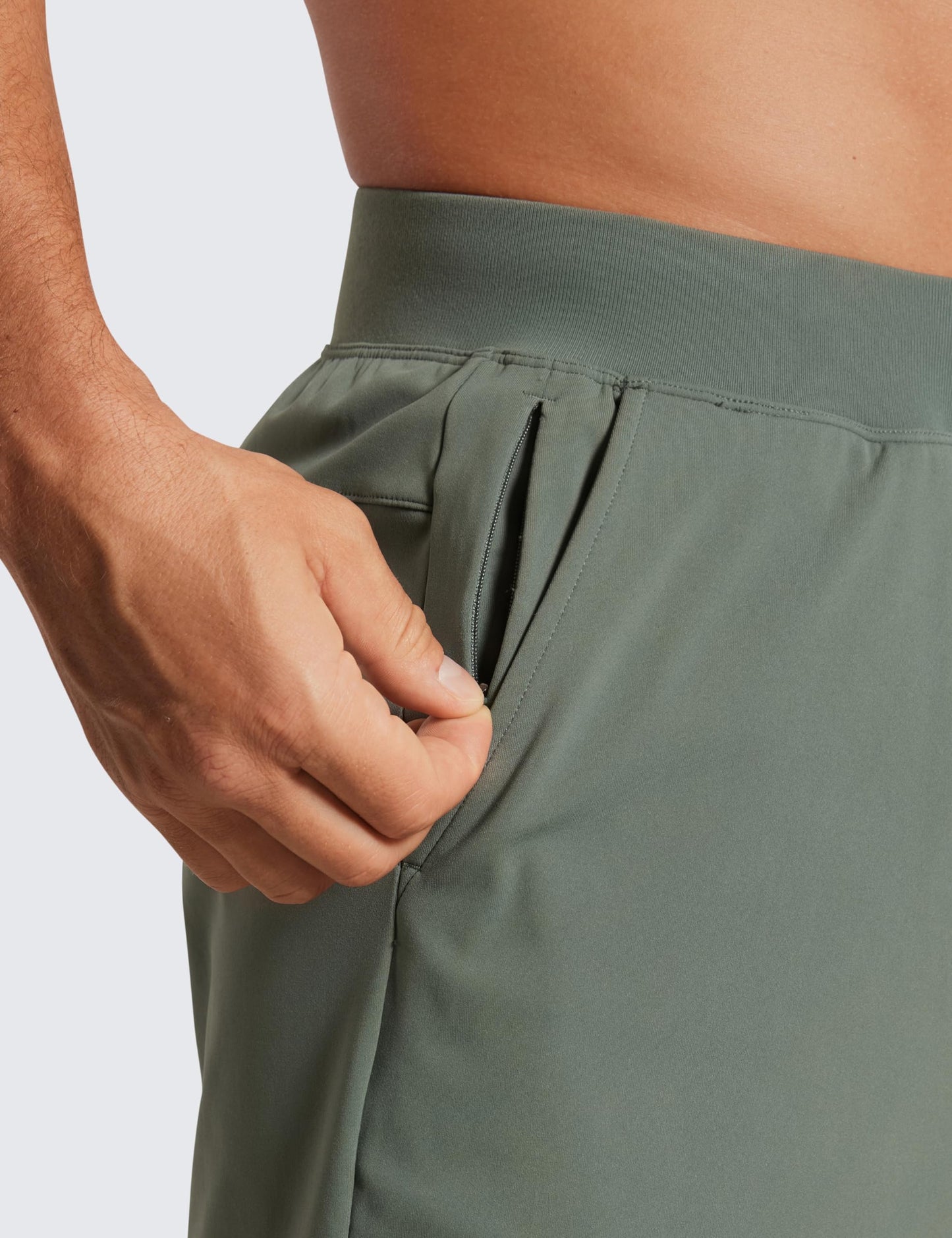 CRZ YOGA Men's Four-Way Stretch Workout Shorts - 5'' Soft Durable Casual Athletic Shorts with Pockets Gym Running Hiking Grey Sage Large