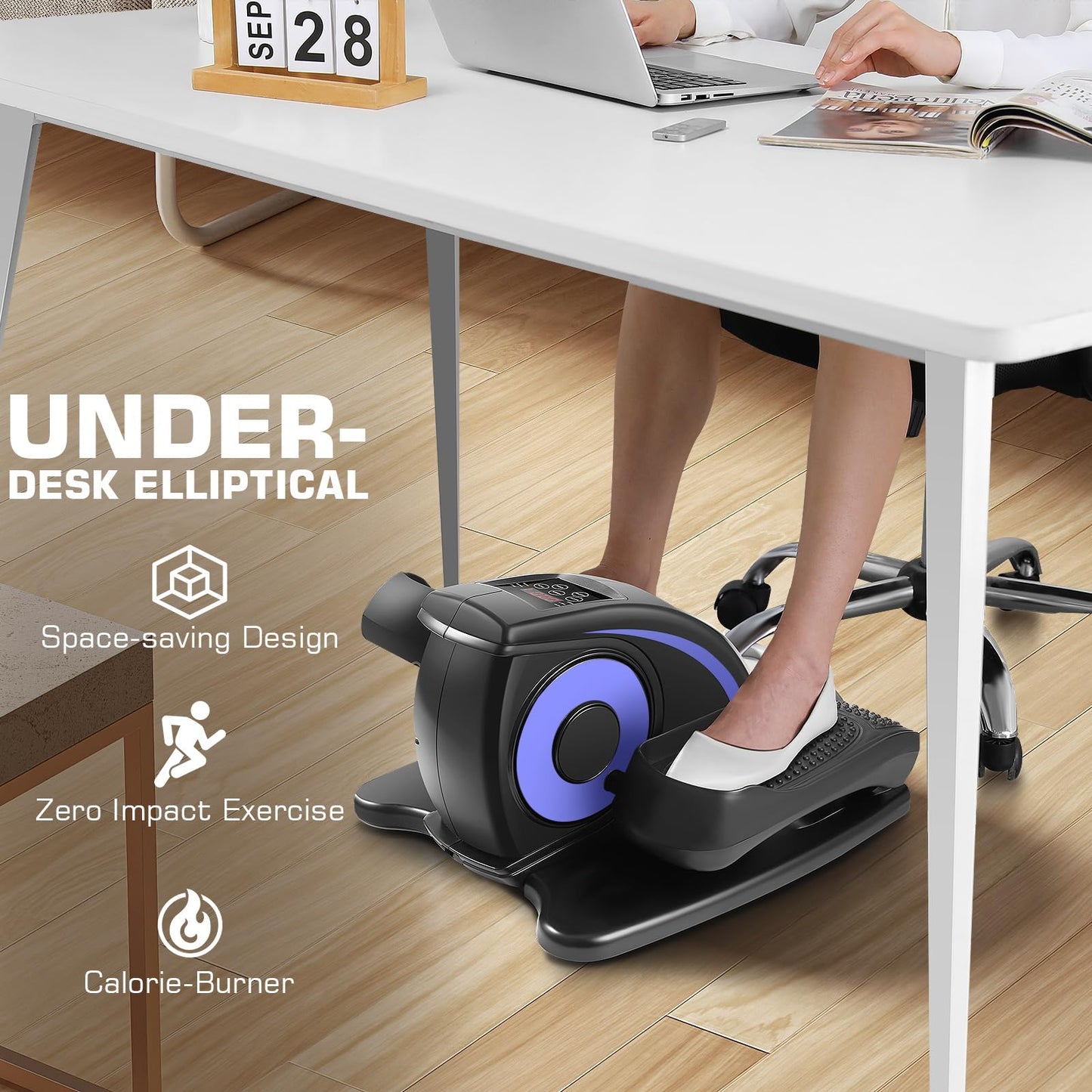 ANCHEER Under Desk Elliptical Machine, Electric Seated Pedal Exerciser, Mini Elliptical Machines for Seniors, LCD Display Monitor, Remote Control, Leg Exerciser for Home (Training Blue Purple)