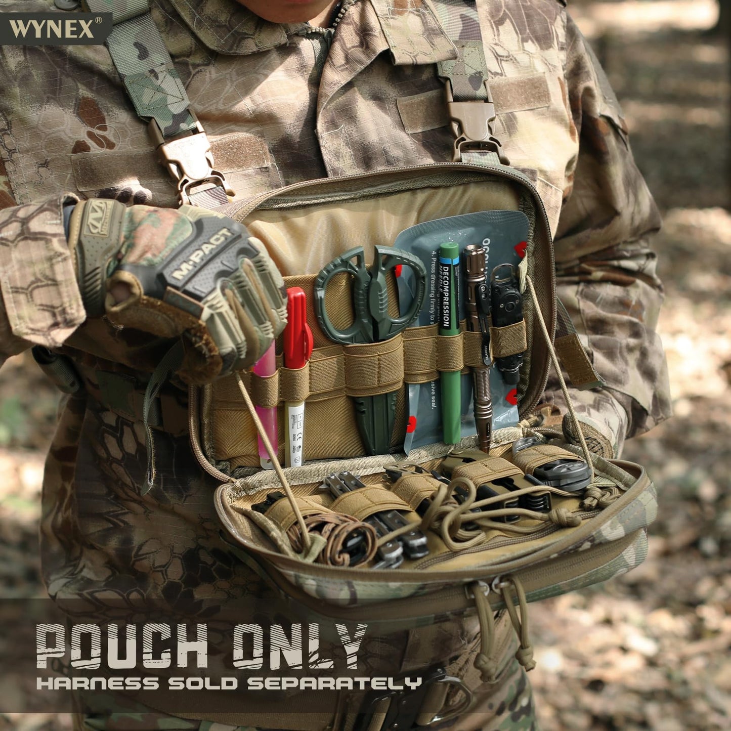 WYNEX Nylon Tactical Molle Admin Pouch of Laser Cut Design, Utility Pouches Molle Attachment Military Medical EMT Organizer with Map Pocket EDC EMT Pack IFAK Tool Holder Universal U.S.A Patch Included