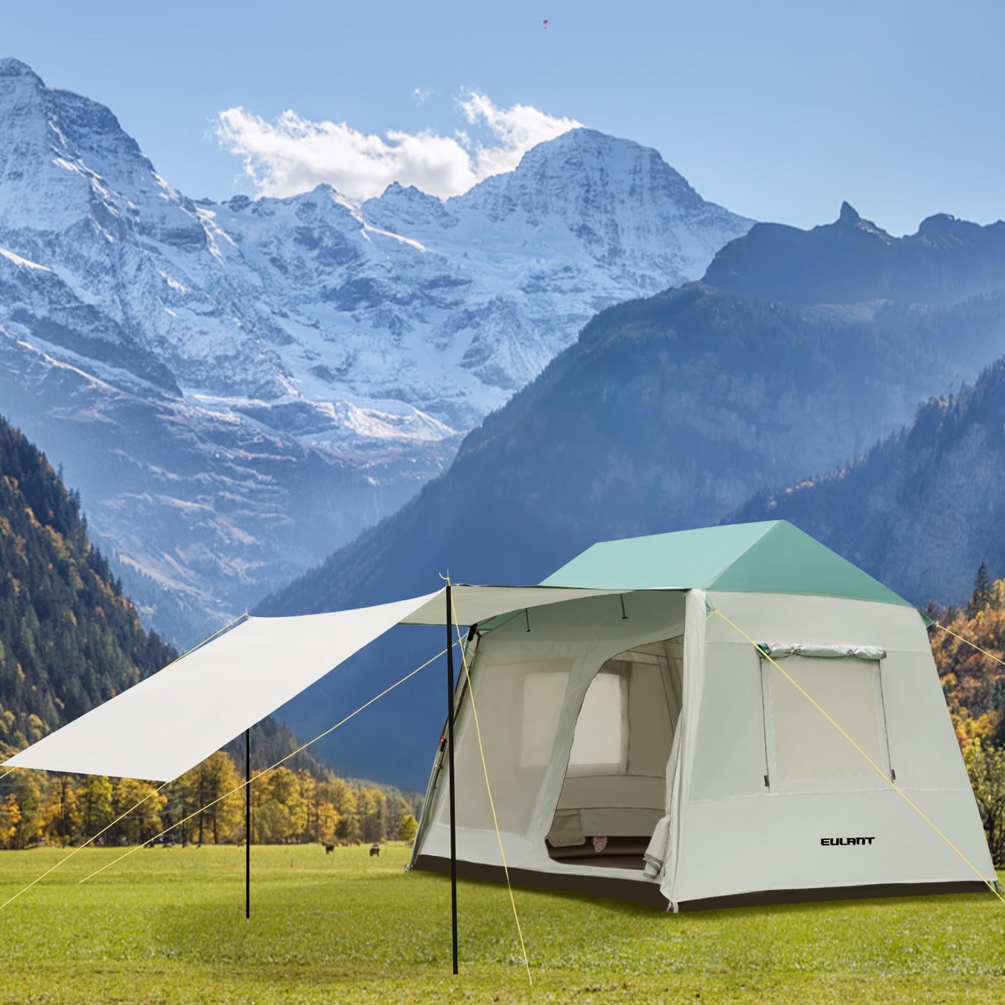 YEEKORO Camping Tent, 3-6 Person Waterproof Tents, Spacious Interior, Large Family Tent with Carry Bag, Portable Tent for Traveling Hiking Outdoor - Center Height 6.07ft