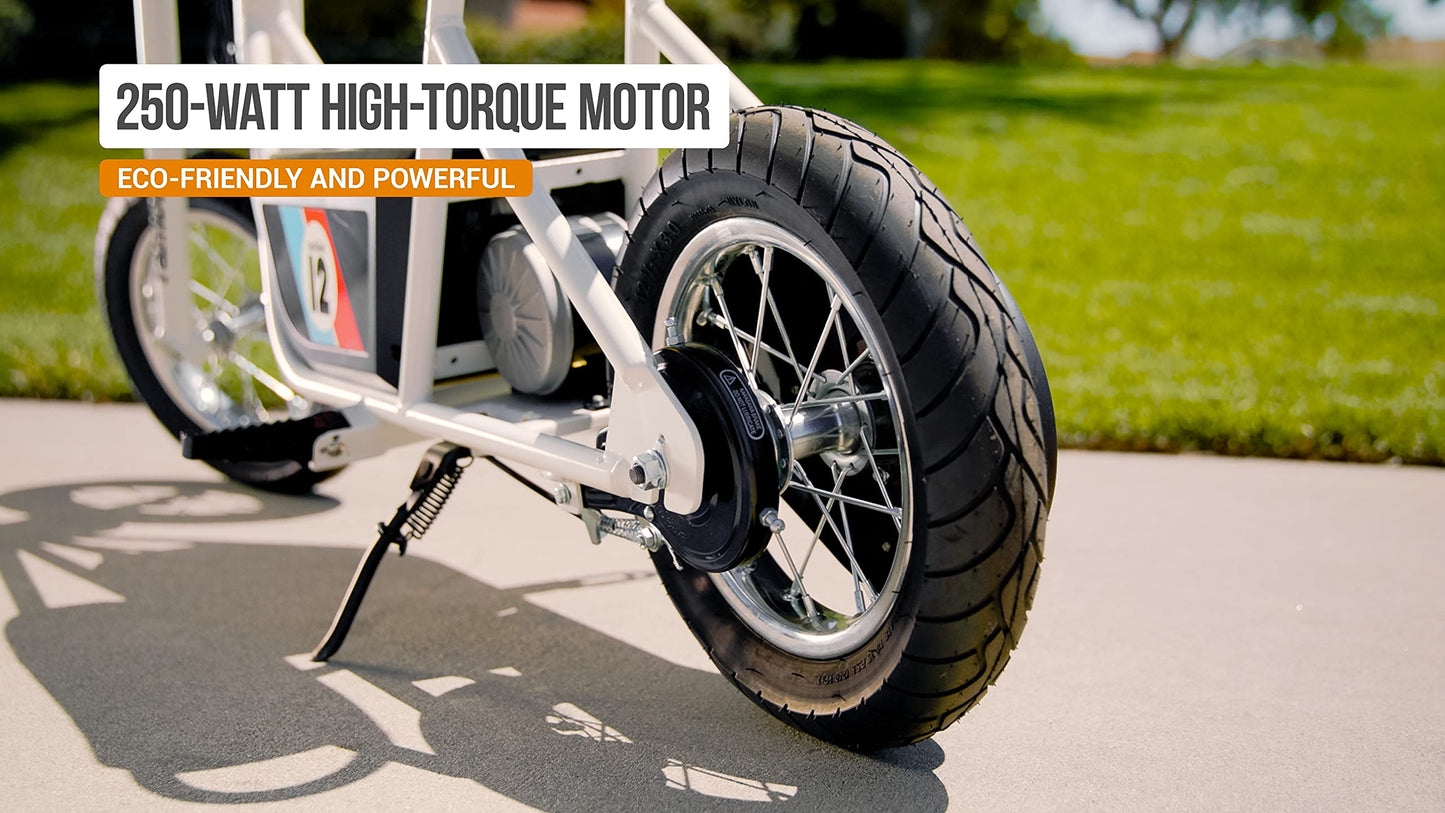 Razor Rambler 12 for Ages 13+ – 24V Electric Minibike with Retro Style, Up to 14 mph, Wide 12" Air- Filled Tires, High-Torque 250-watt Motor, Up to 40 Minutes Ride Time, for Riders up to 170 lbs