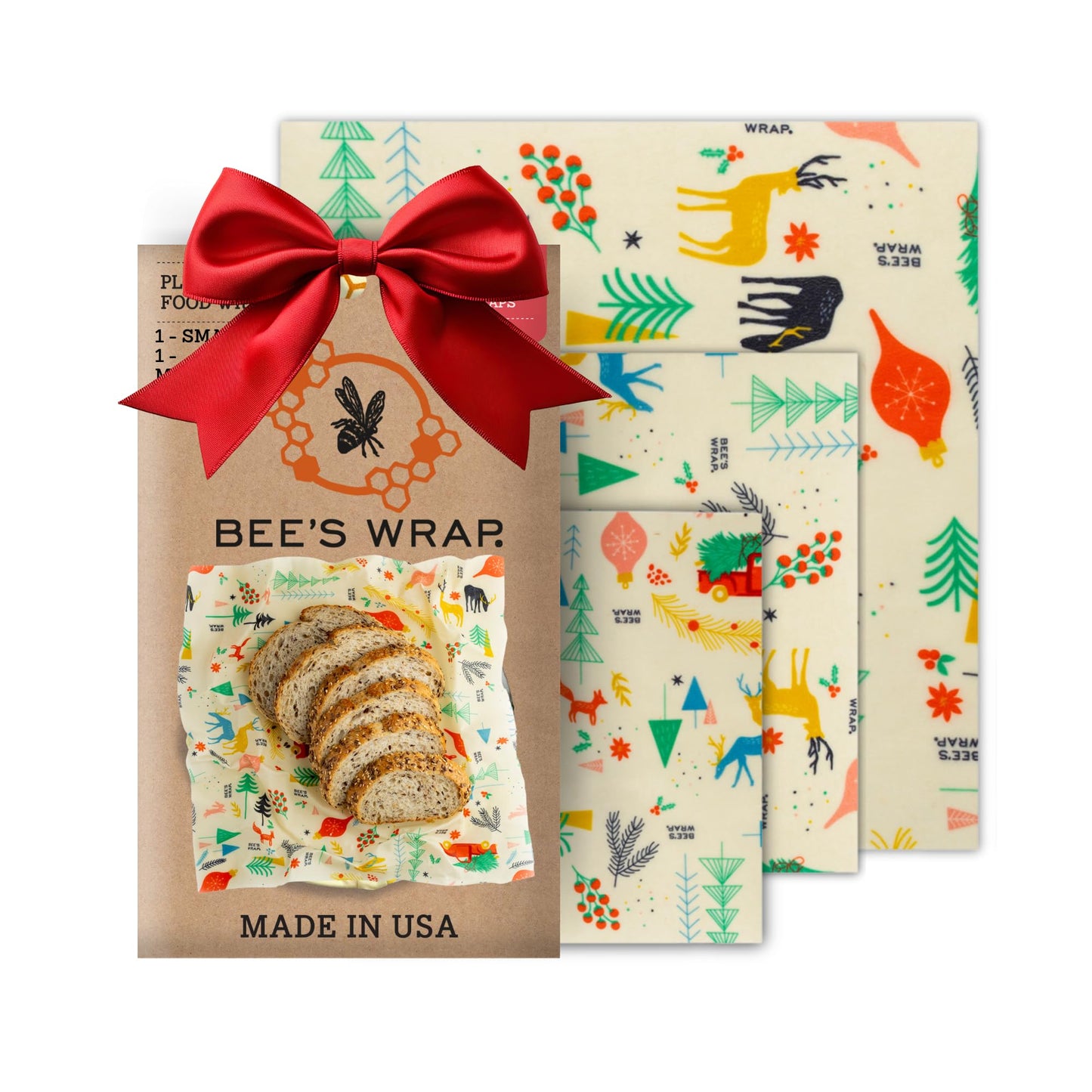 Bee's Wrap Beeswax Wraps for Food - Garden Party 3 Pack (S, M, L) Made in USA Reusable & Organic Food Wraps, Sandwich Wrap & Bowl Covers - Eco-Friendly Alternative to Aluminum Foil & Plastic Wrap