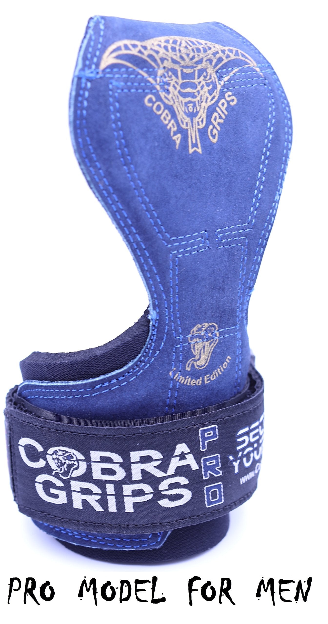 Cobra Grips PRO Weight Lifting Gloves Heavy Duty Straps Alternative to Power Lifting Hooks Power Lifting for Deadlifts with Built in Adjustable Neoprene Padded Wrist Wrap Support (PRO Blue Leather)