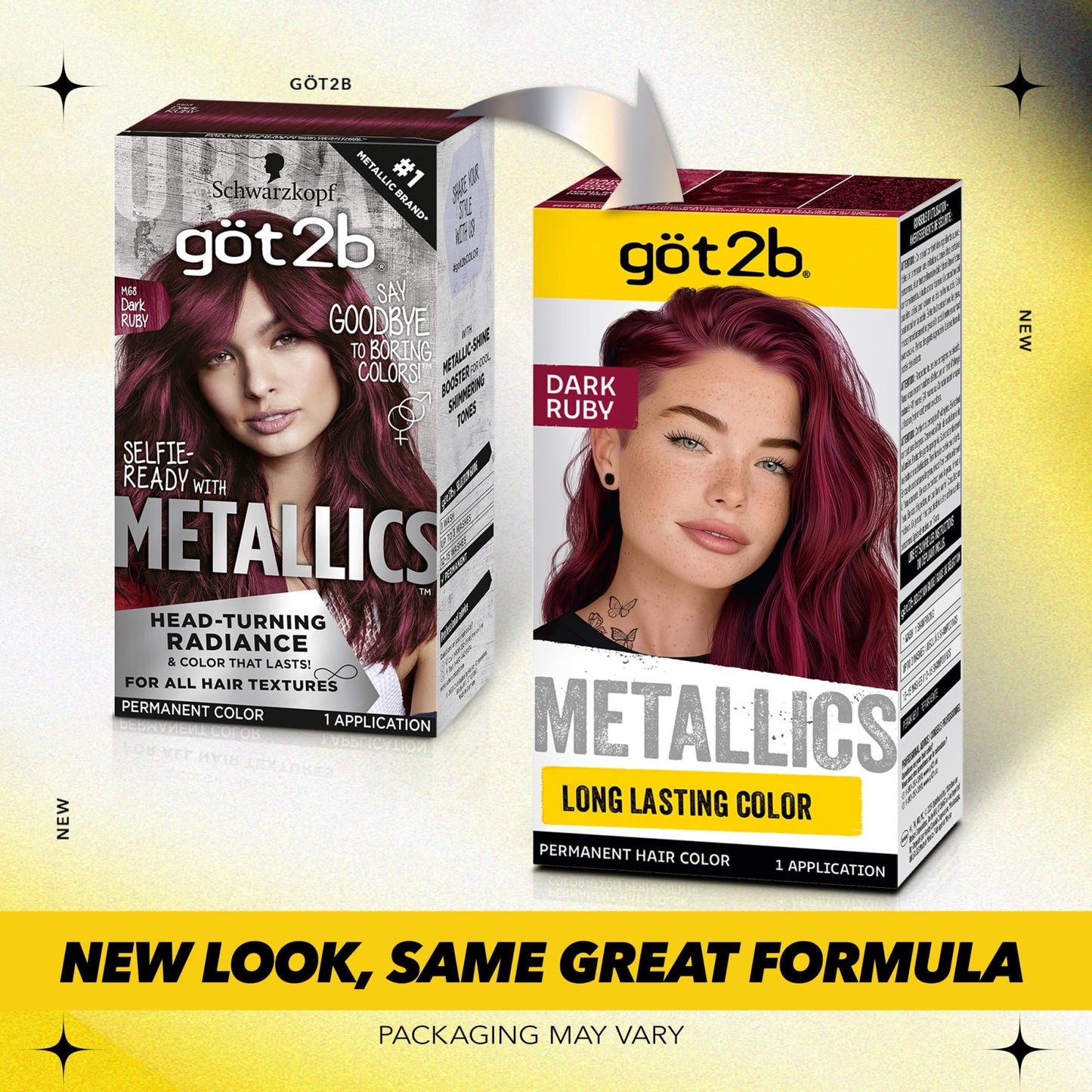 Schwarzkopf Got2b Metallics Permanent Hair Color, M68 Dark Ruby