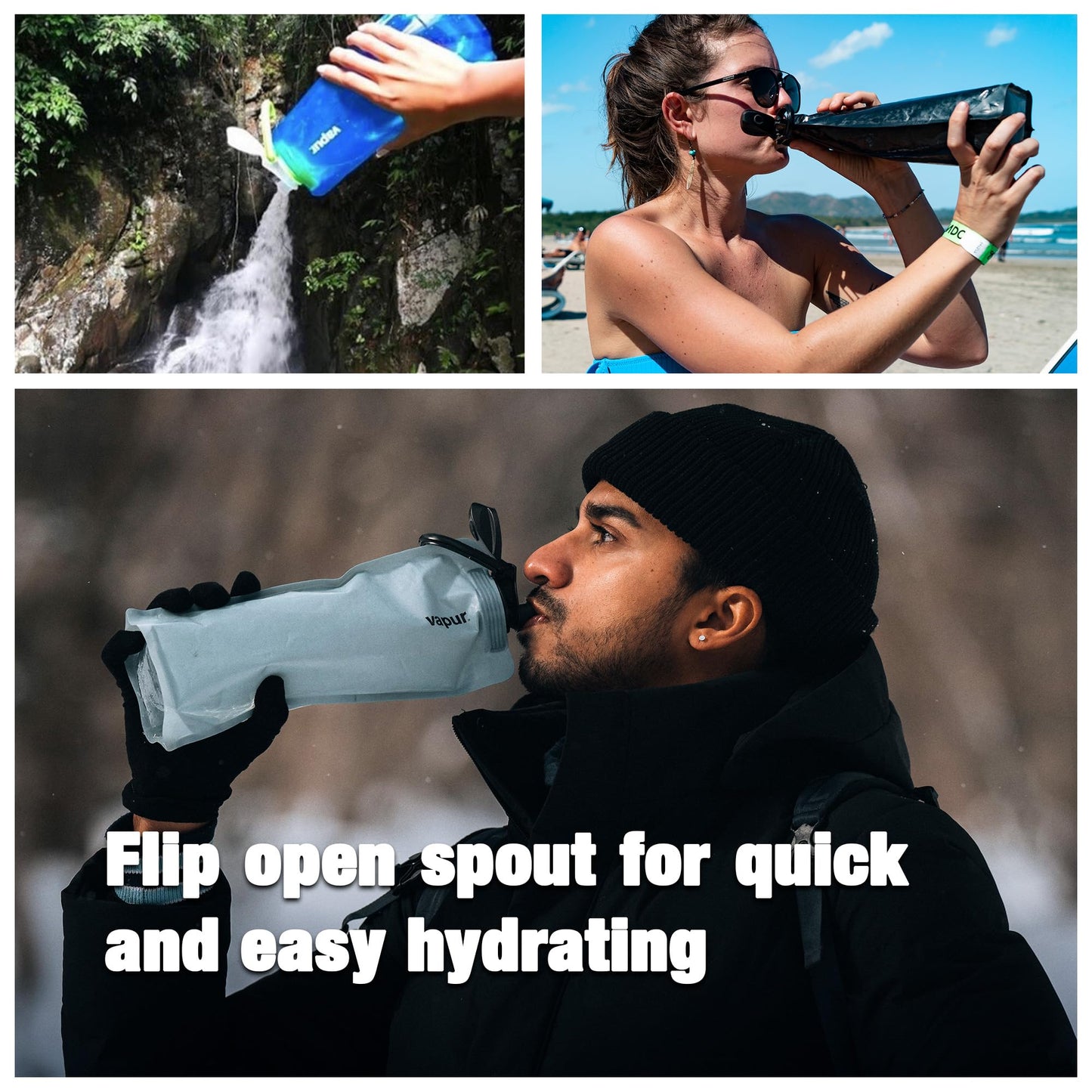 Vapur Eclipse Flexible Water Bottle - with Carabiner, 1 Liter (33 oz) - Burgundy