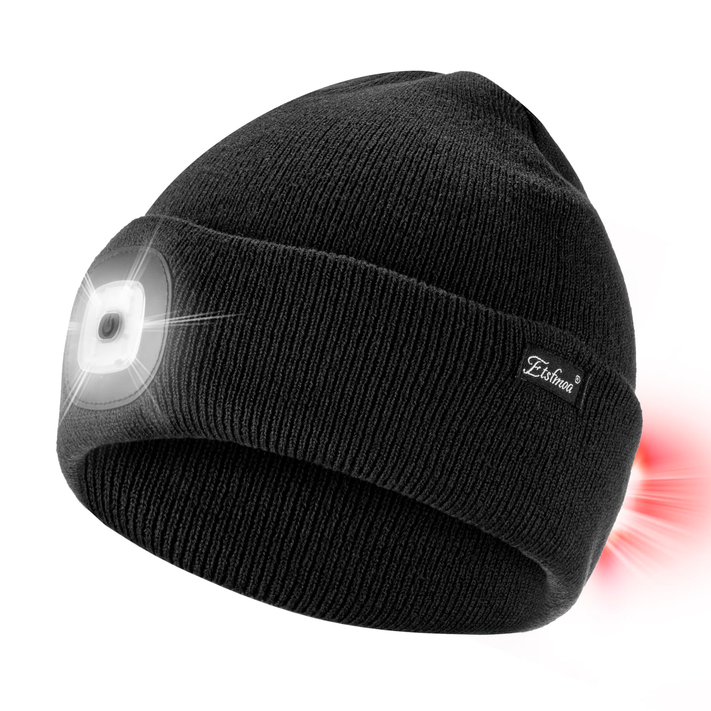 Etsfmoa Unisex Hat with Light,Front White Light and Rear red Light Dual LED Cap,Gifts for Men Dad Rechargeable Beanie