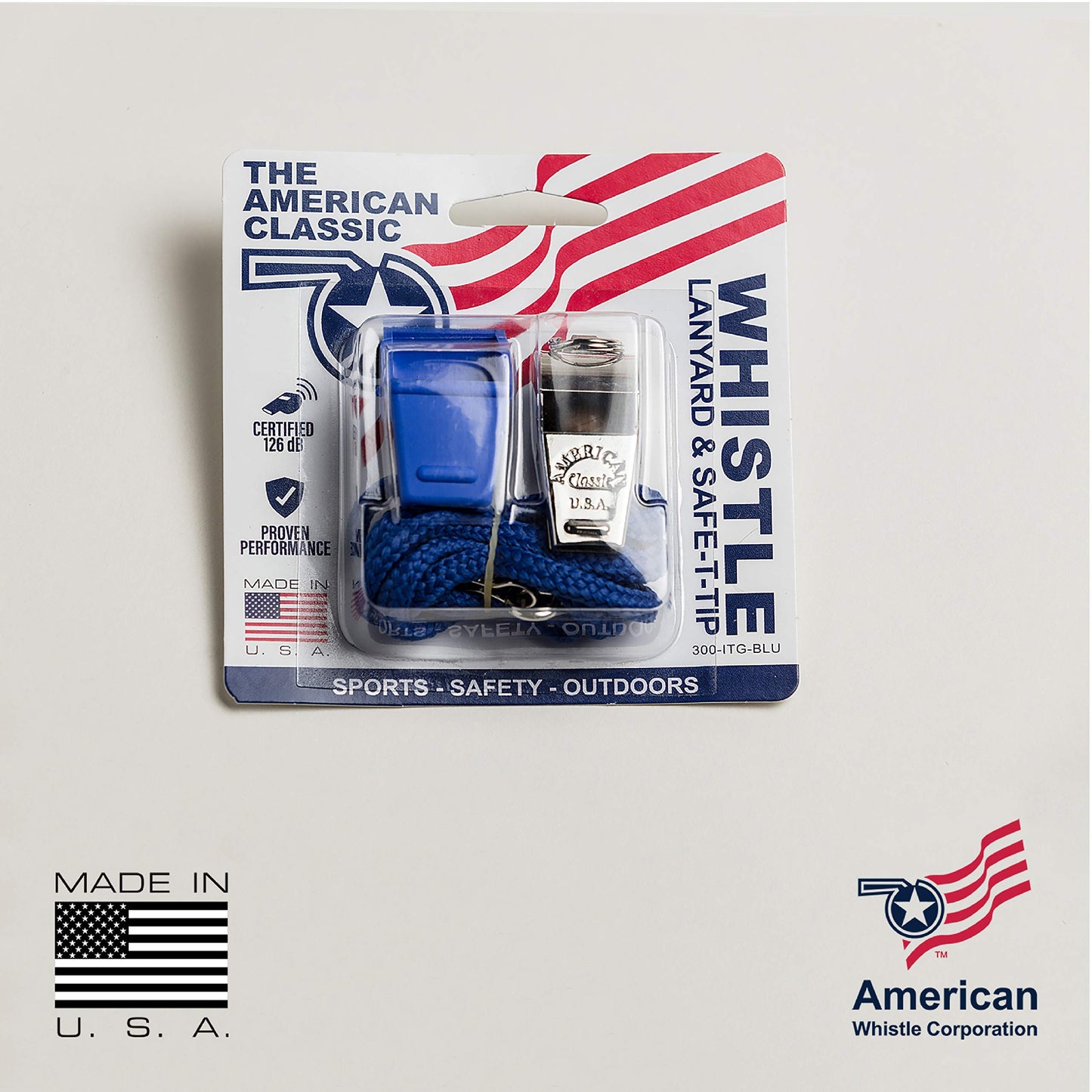 American Whistle Corporation American Classic Whistle - 126 db Solid Brass Whistle with Lanyards and Safe-T-Tip - Made in America (Blue)