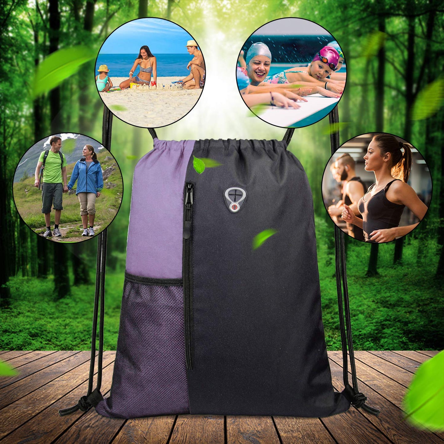 BeeGreen Lilac Drawstring Backpack Sports Gym String Backpack For Women Men Large Size Cinch Sack Workout Bag with Zipper and Water Bottle Mesh Pockets