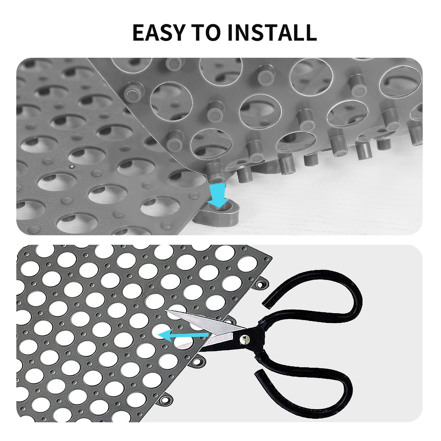 12 Pack 12" x 12" Interlocking Floor Tiles with Drain Holes Soft PVC Non Slip Shower Floor Mat Modular Interlocking Cushion Mat for Drain, Deck, Pool, Flower Garden,Patio, Poultry, Floor Grid,Grey