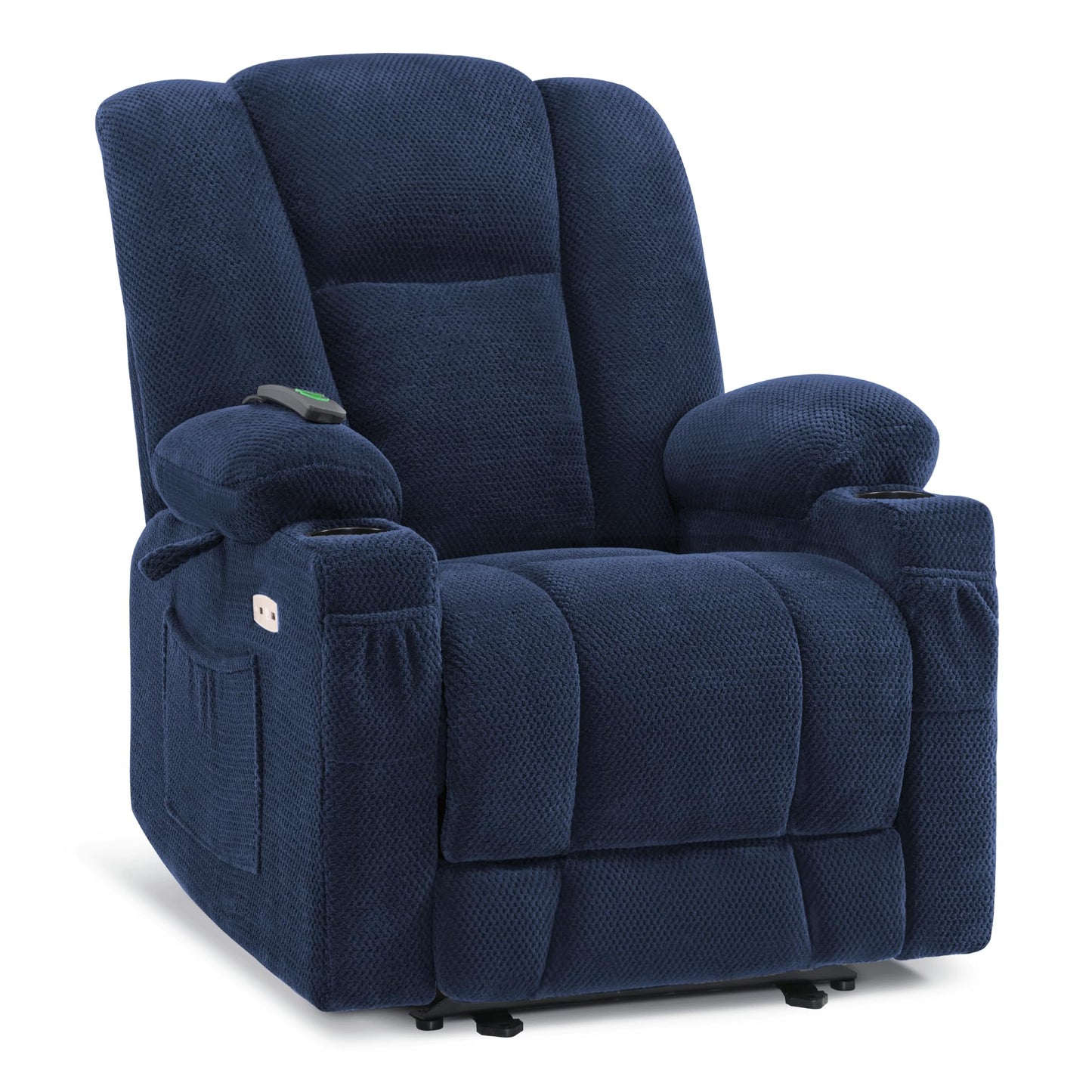 MCombo Zero Gravity Power Recliner Chair with Heat and Vibration Massage, Reclining Chair with USB & Type C Ports, Cup Holders for Living Room, Fabric 8015 (Navy Blue)