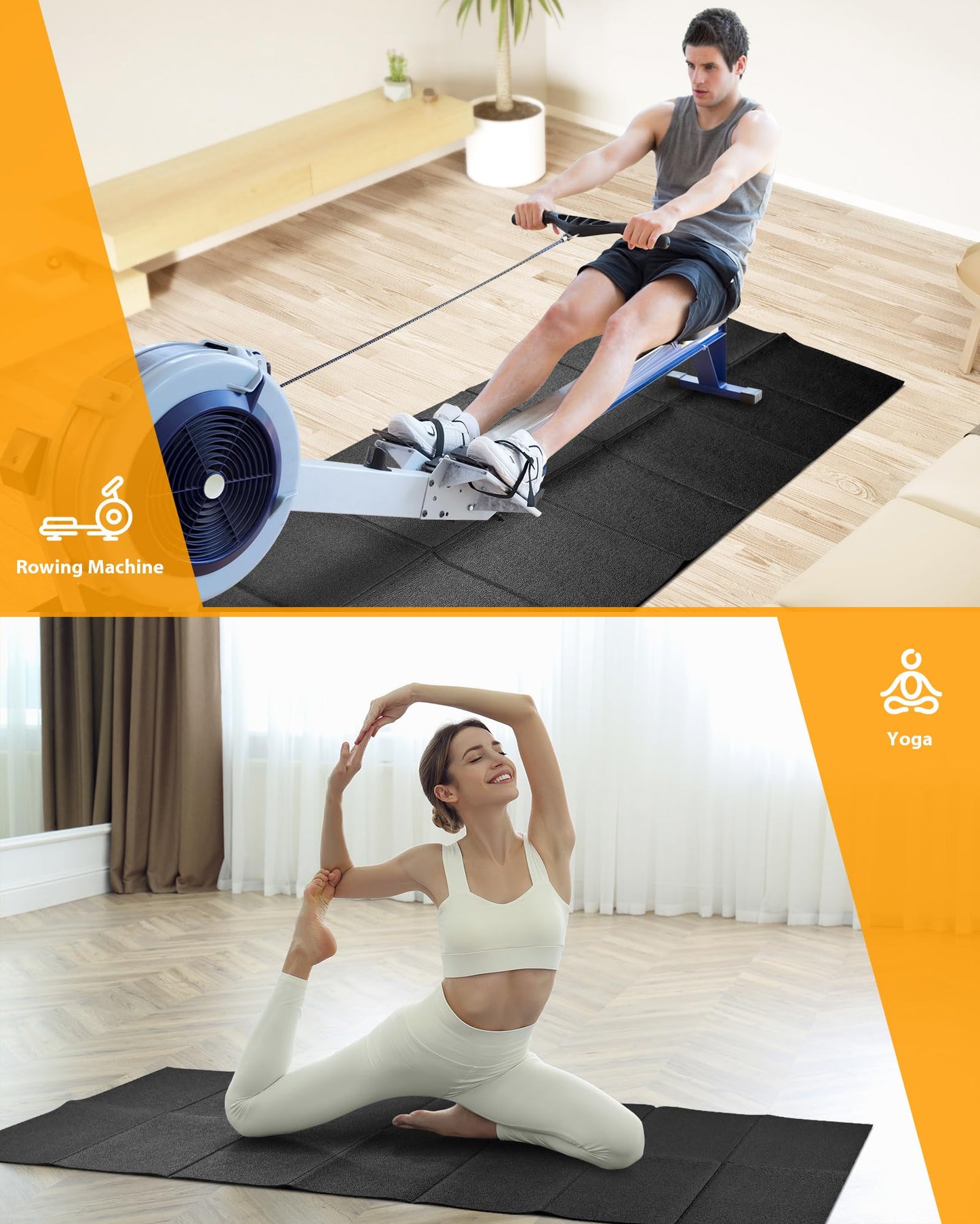 Rellfit Foldable Rubber Treadmill Mat - Exercise Bike Mat with Waterproof Non-Slip Shock Absorption, Exercise Equipment Mat to Protect Floor for Home Gym Workout