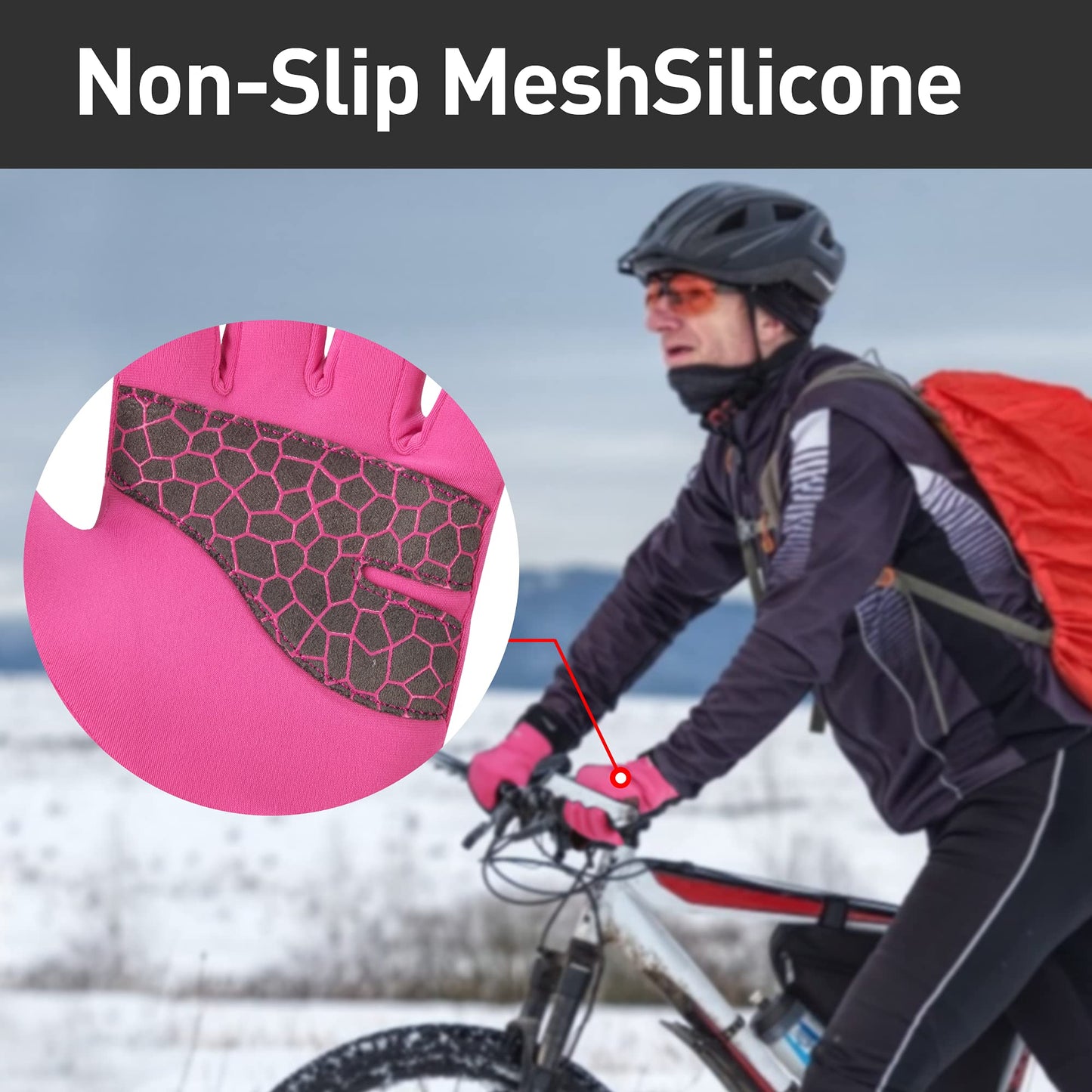 Arcweg Running Gloves Winter Thermal Anti-Slip Touchscreen Gloves Windproof Fleece Lining Gloves Men Women for Sports Walking Cycling Driving Riding Bike Red S/M