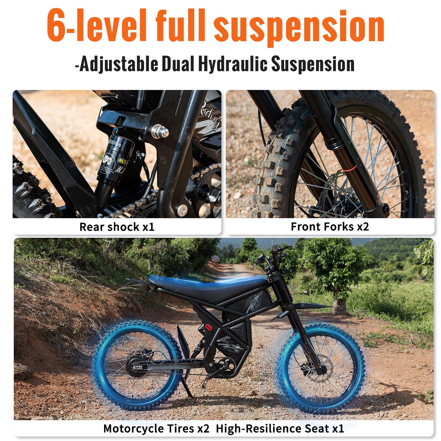 GT73 Electric Dirt Bike for Adults Teens, Upgraded 2400W Ebike with 36.4AH Dual Battery, 25 Inch Motorcycle Tires, Max 37 MPH & 85 Mile Long Range, Dual Hydraulic Brakes & Full Suspension