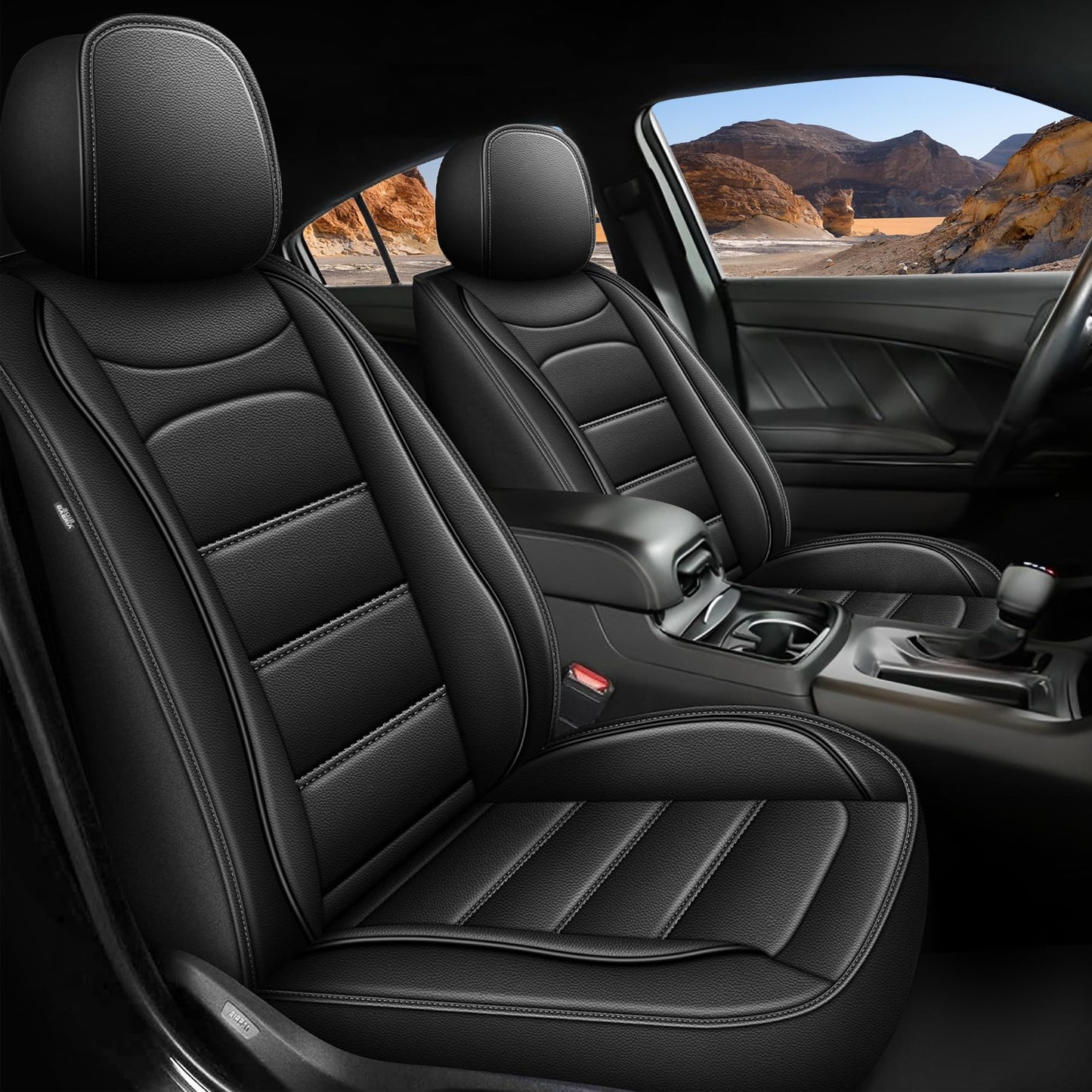 AOMSAZTO Fit for Dodge Challenger Seat Covers 2008-2025 Waterproof Breathable Leather Car Seat Covers Full Set Custom : Seat Cover for Challenger TA R/T GT SXT SRT(Black, 5PCS Full Set)