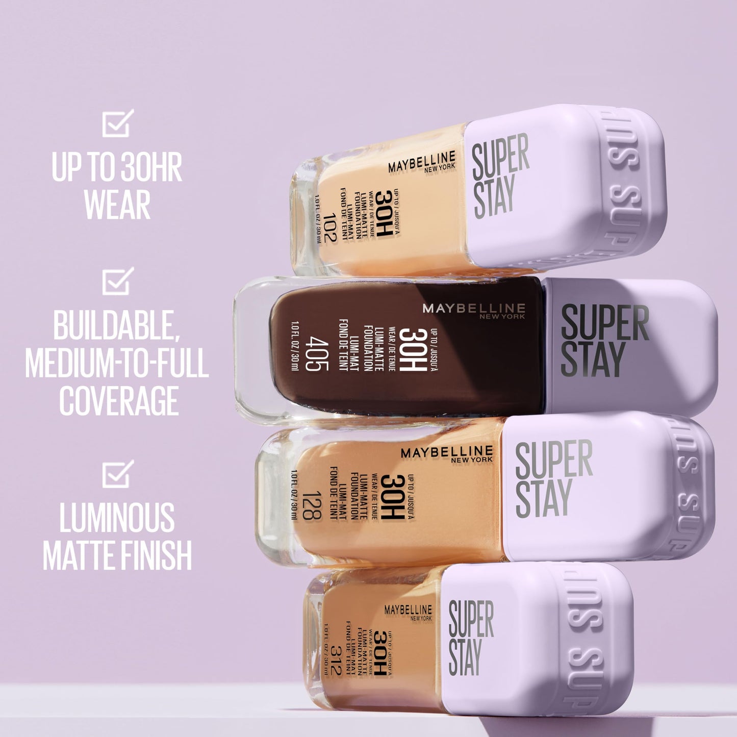 Maybelline Super Stay Lumi-Matte Foundation, Lightweight and Buildable Full Coverage Foundation Makeup For Up To 30HR Wear, 340, 1 Count